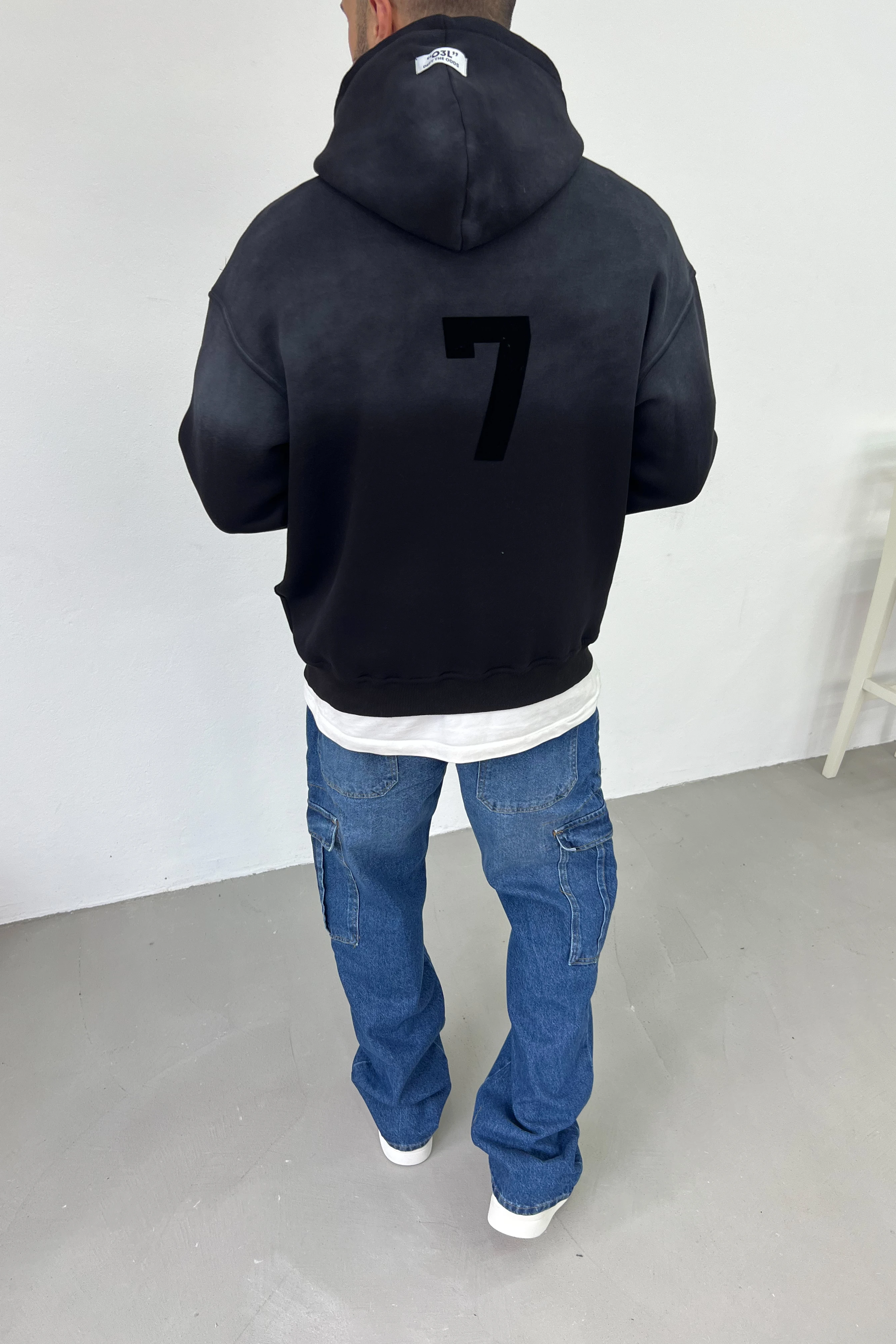 7 Baskılı Yıkamalı Oversize Sweatshirt 71-84 - Siyah