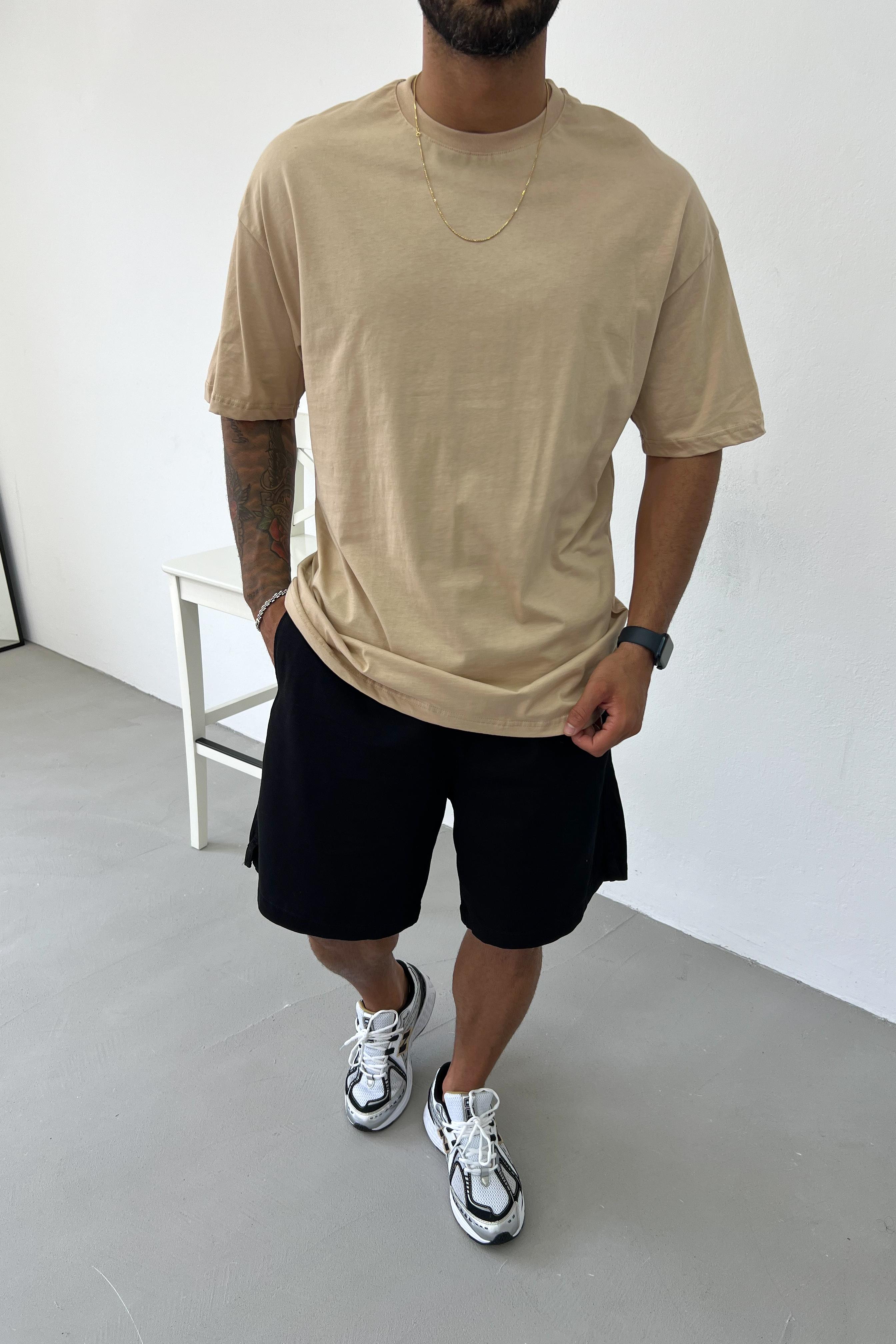İnce Basic Oversize Tshirt 0426 - Bej