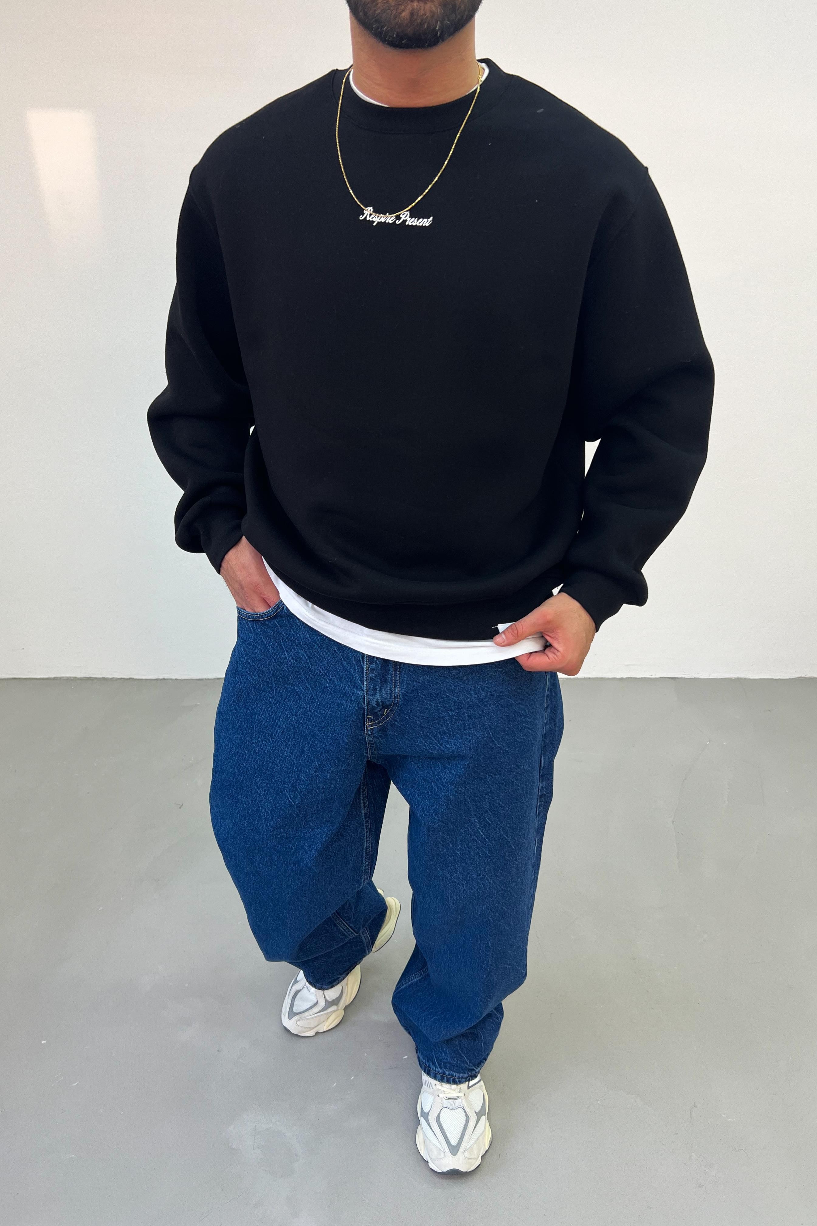 Respire Present Baskılı Oversize Siyah Sweatshirt 5015