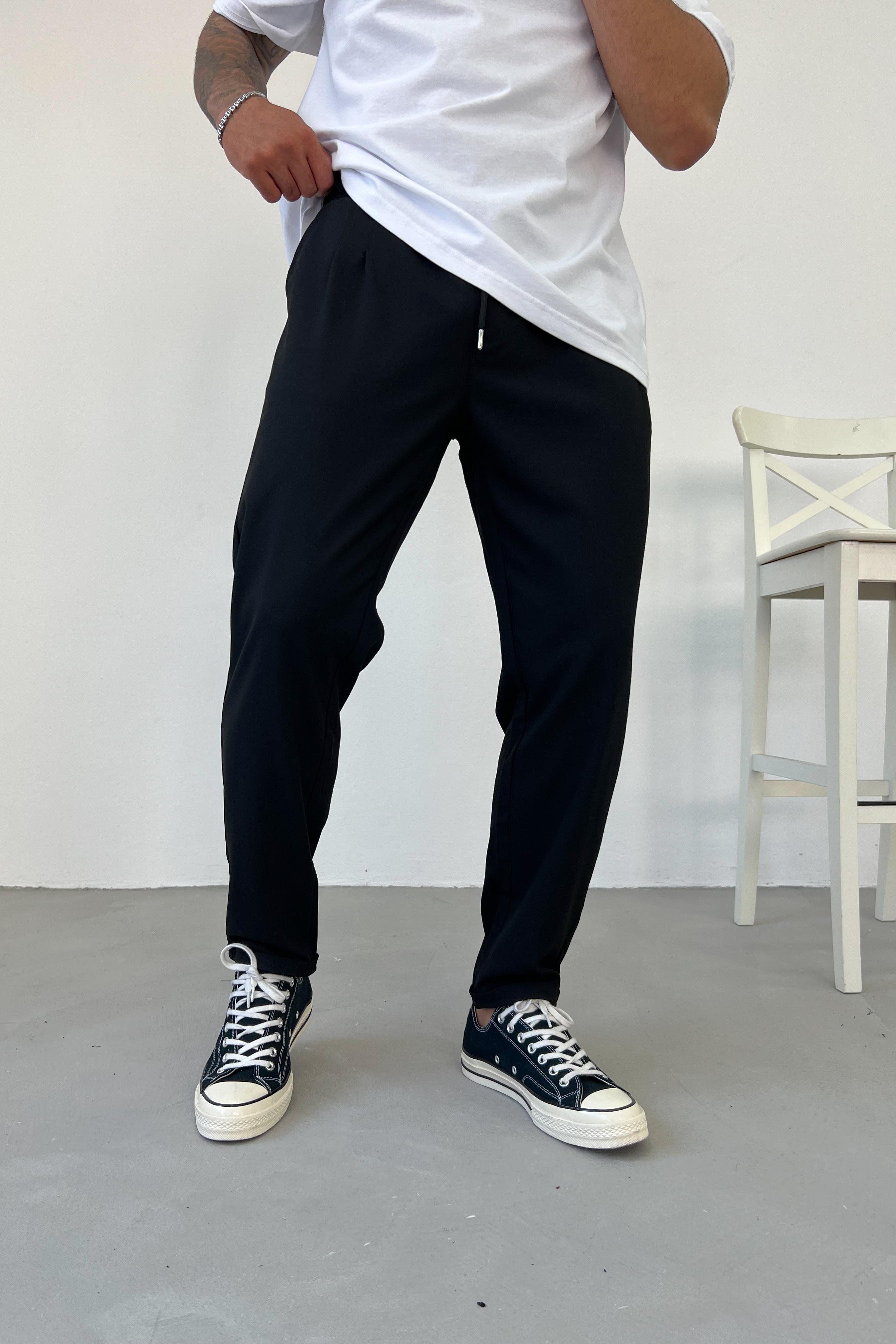 Pileli Duble Paça Jogger Pantolon 0099 - Siyah