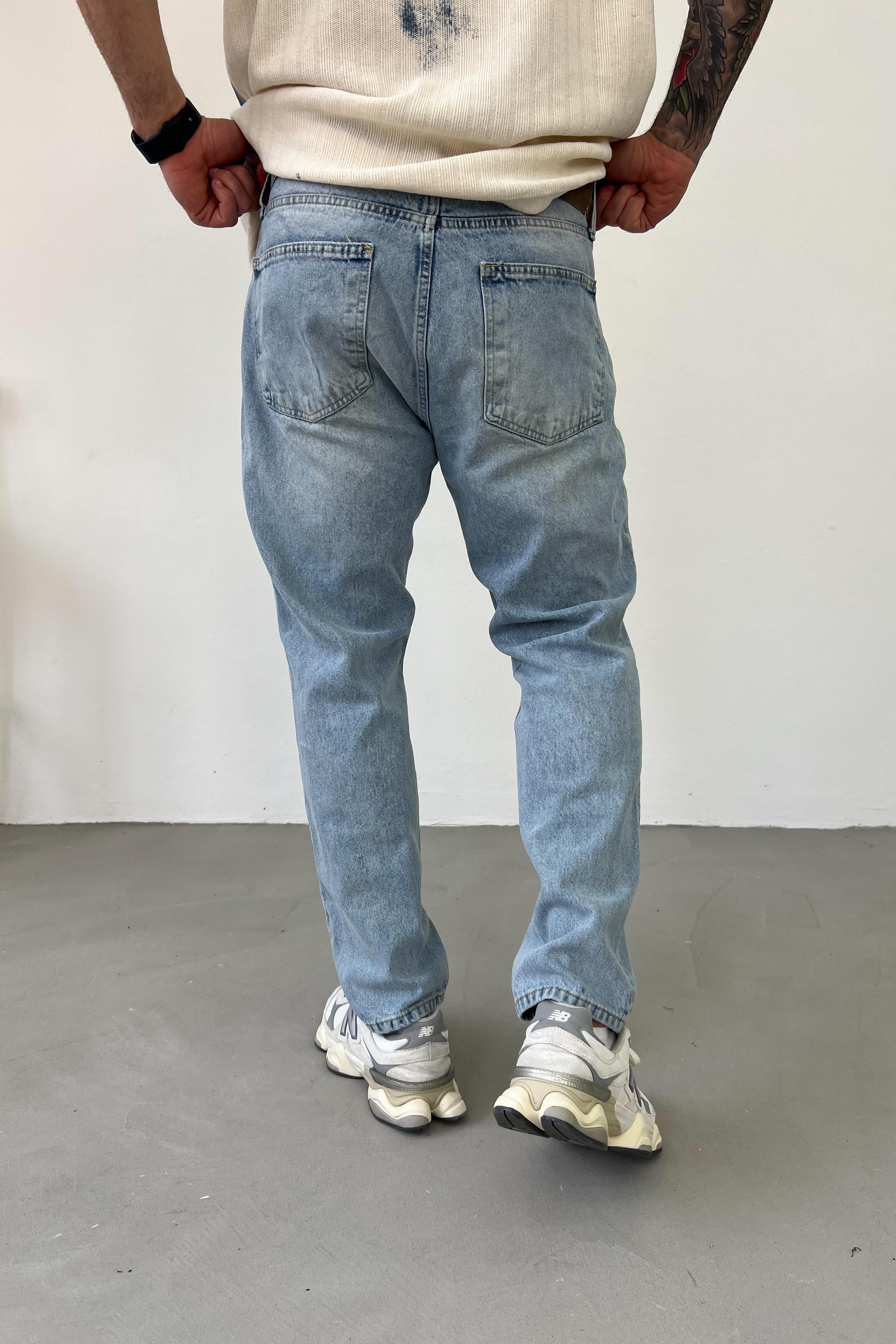 Taşlamalı Buz Mavi Boyfriend Pantolon 16725-5