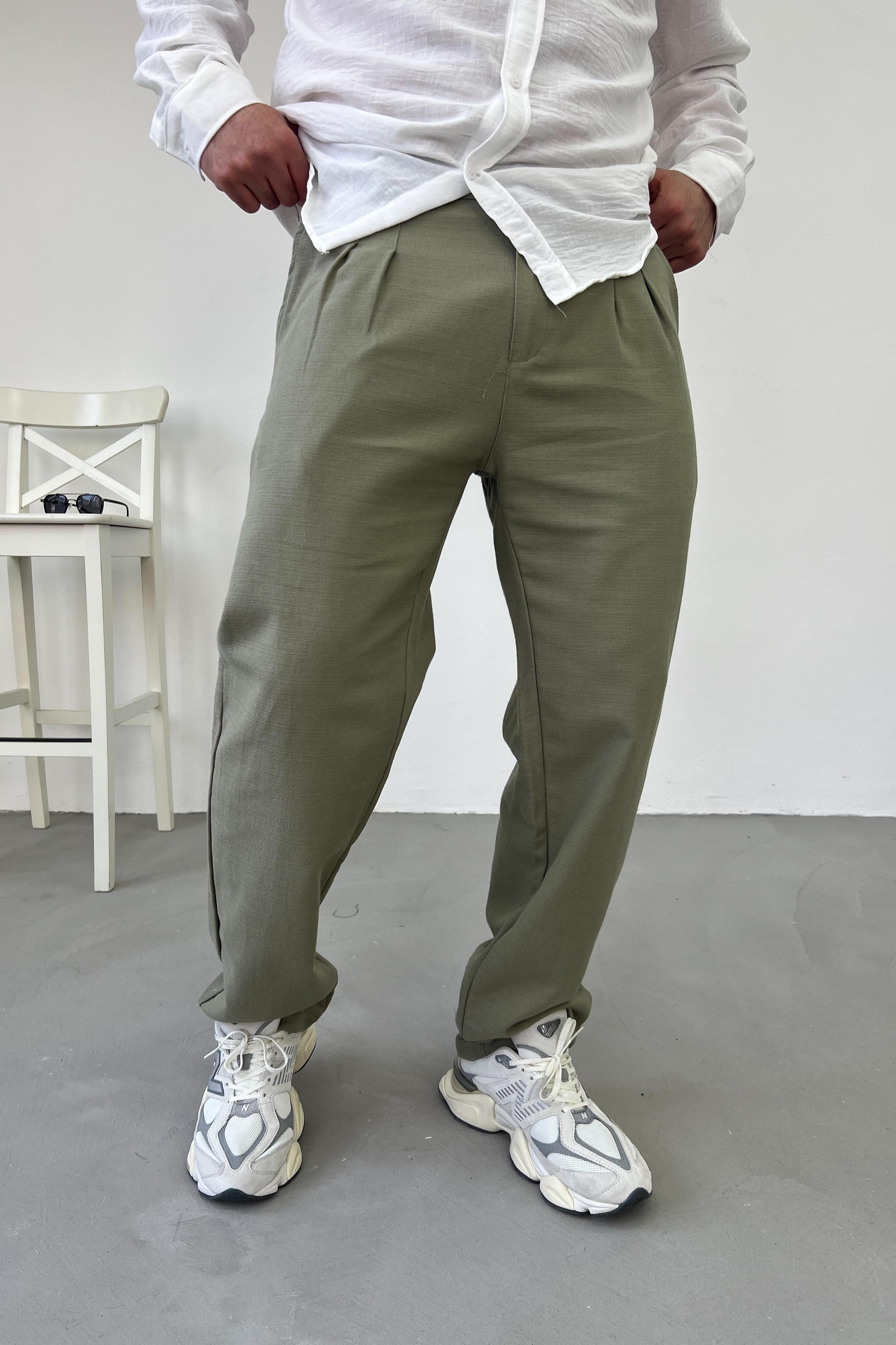 Pileli Keten Baggy Pantolon 0011