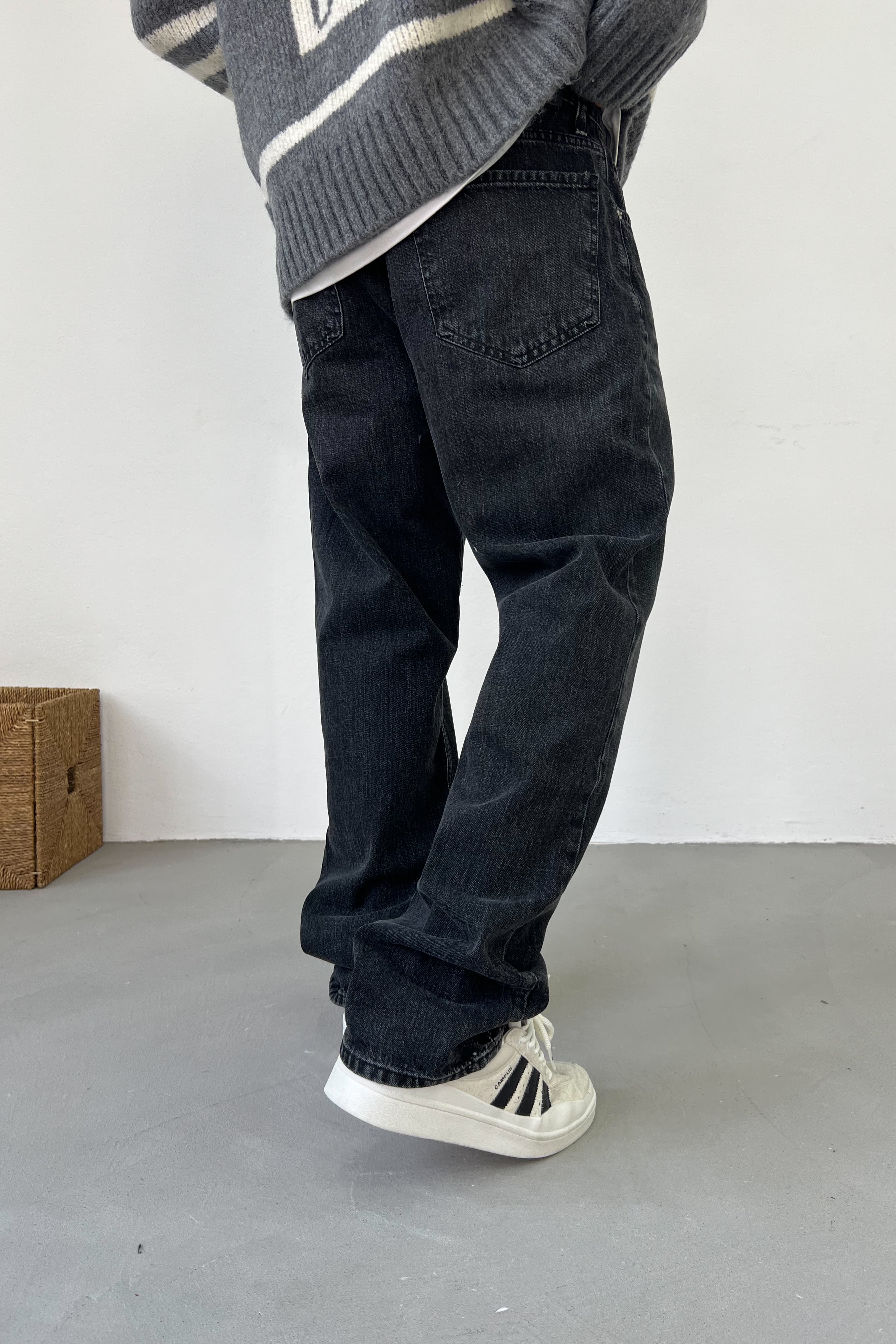 Taşlamalı Antrasit Baggy Pantolon 16917-3