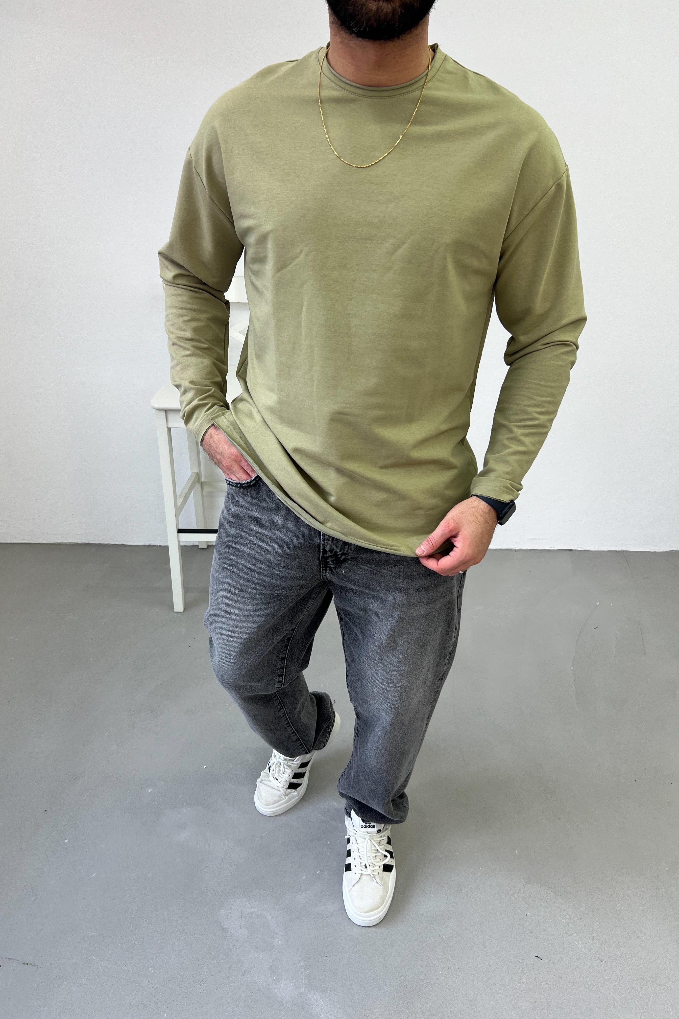 2 İplik Yeşil Oversize Basic Sweatshirt 0595