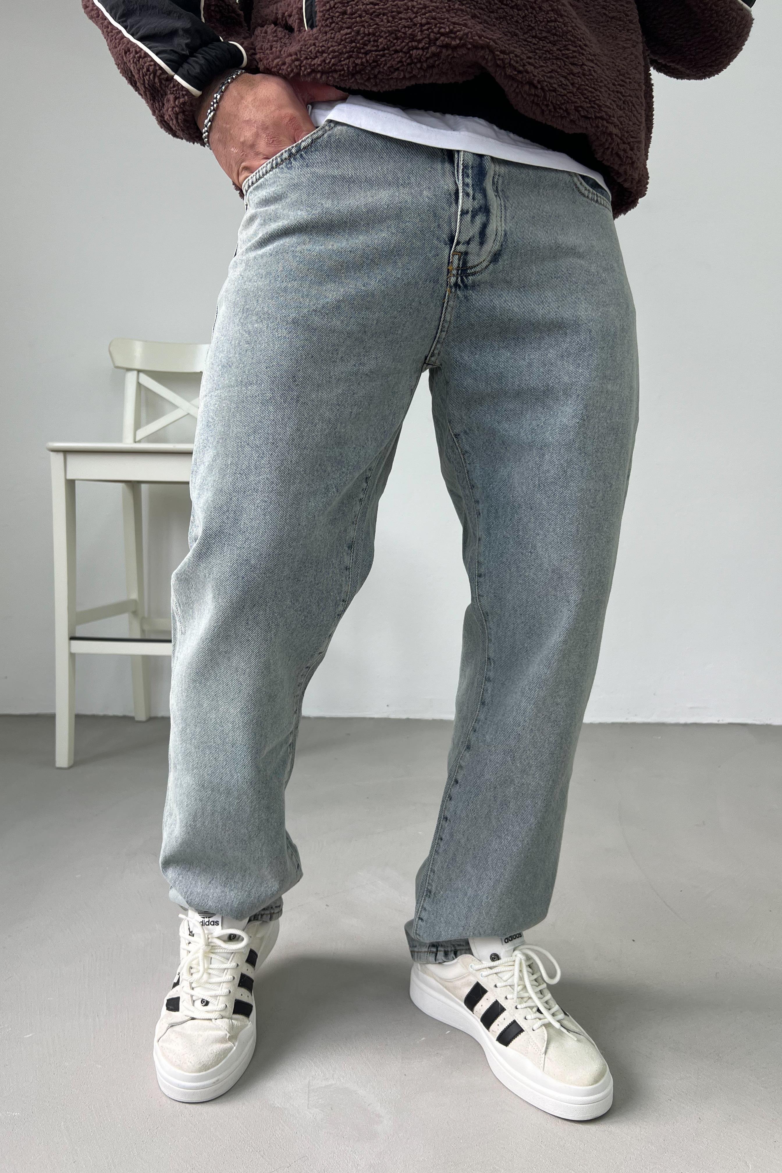 Eskitme Mavi Baggy Pantolon 16369-3