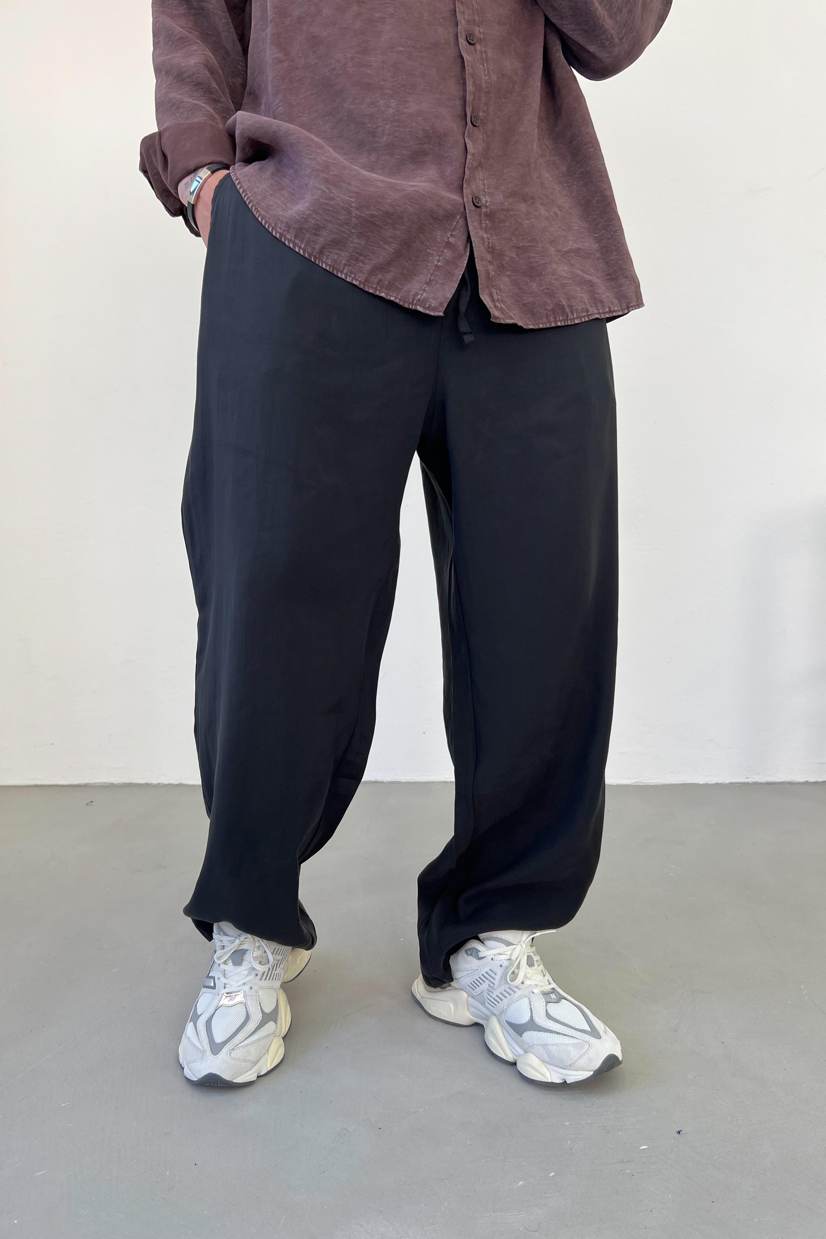 Tensel Kumaş Baggy Pantolon 40-19 - Siyah