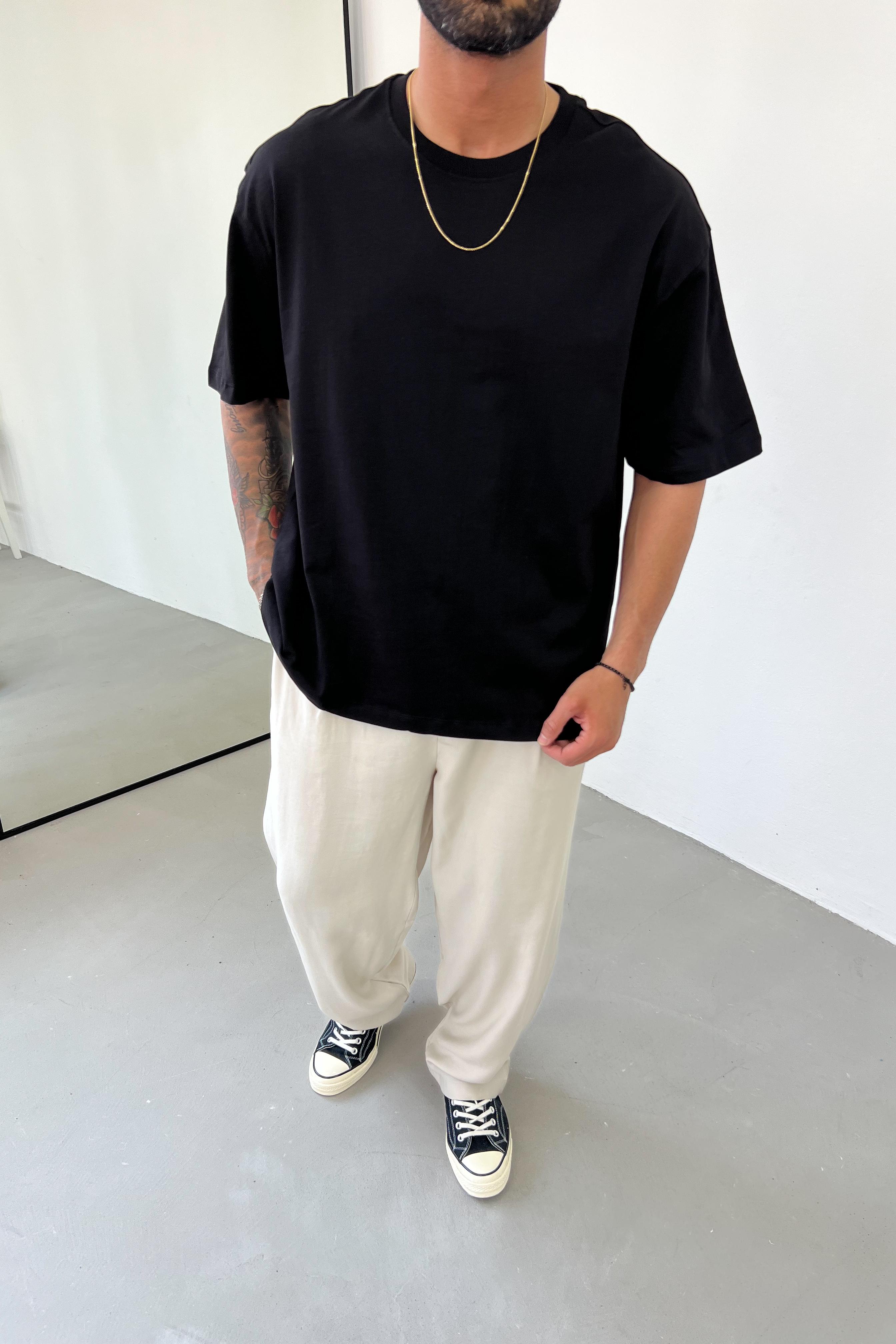 Oversize Basic Kalın Tshirt 1010 - Siyah