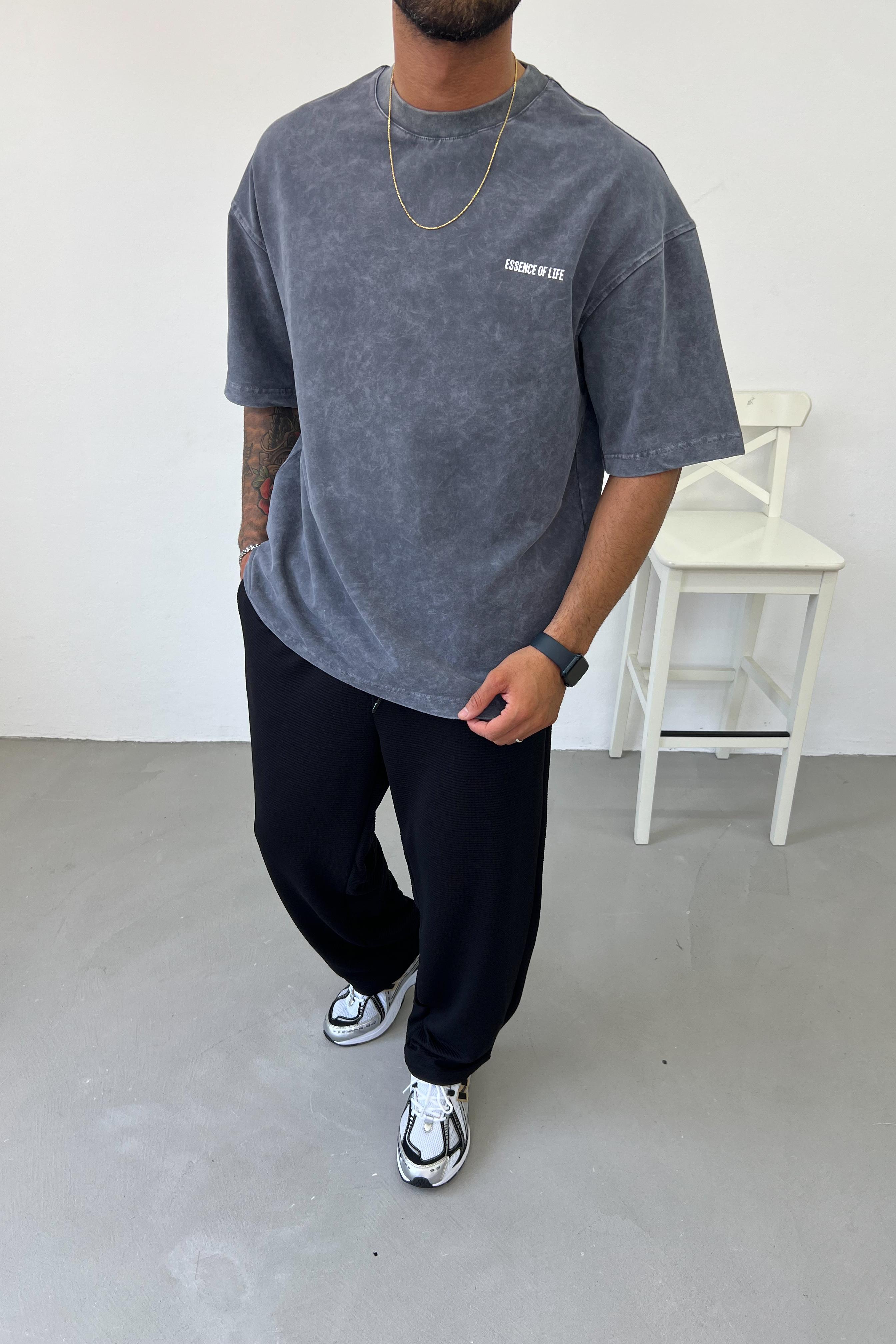 Essence of Life Yazılı Yıkamalı Oversize Tshirt 71-16