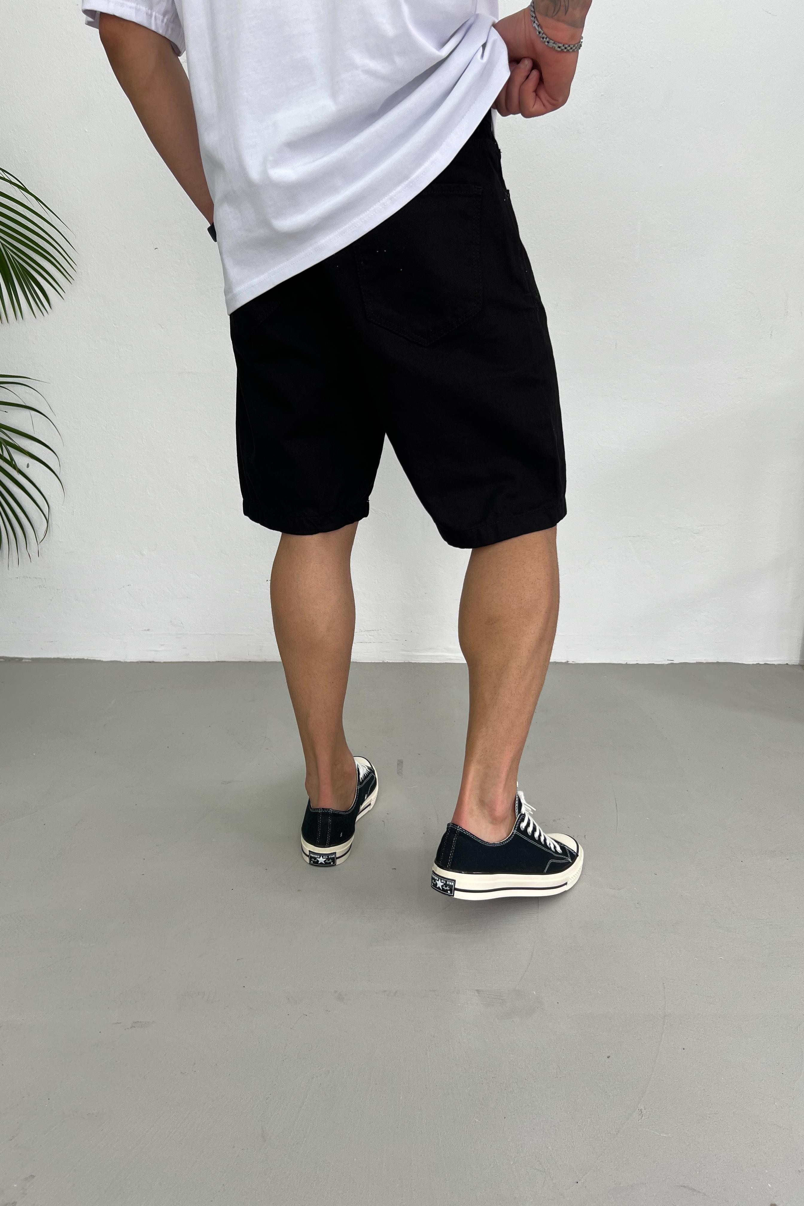 Relaxed Fit Siyah Kot Şort 328