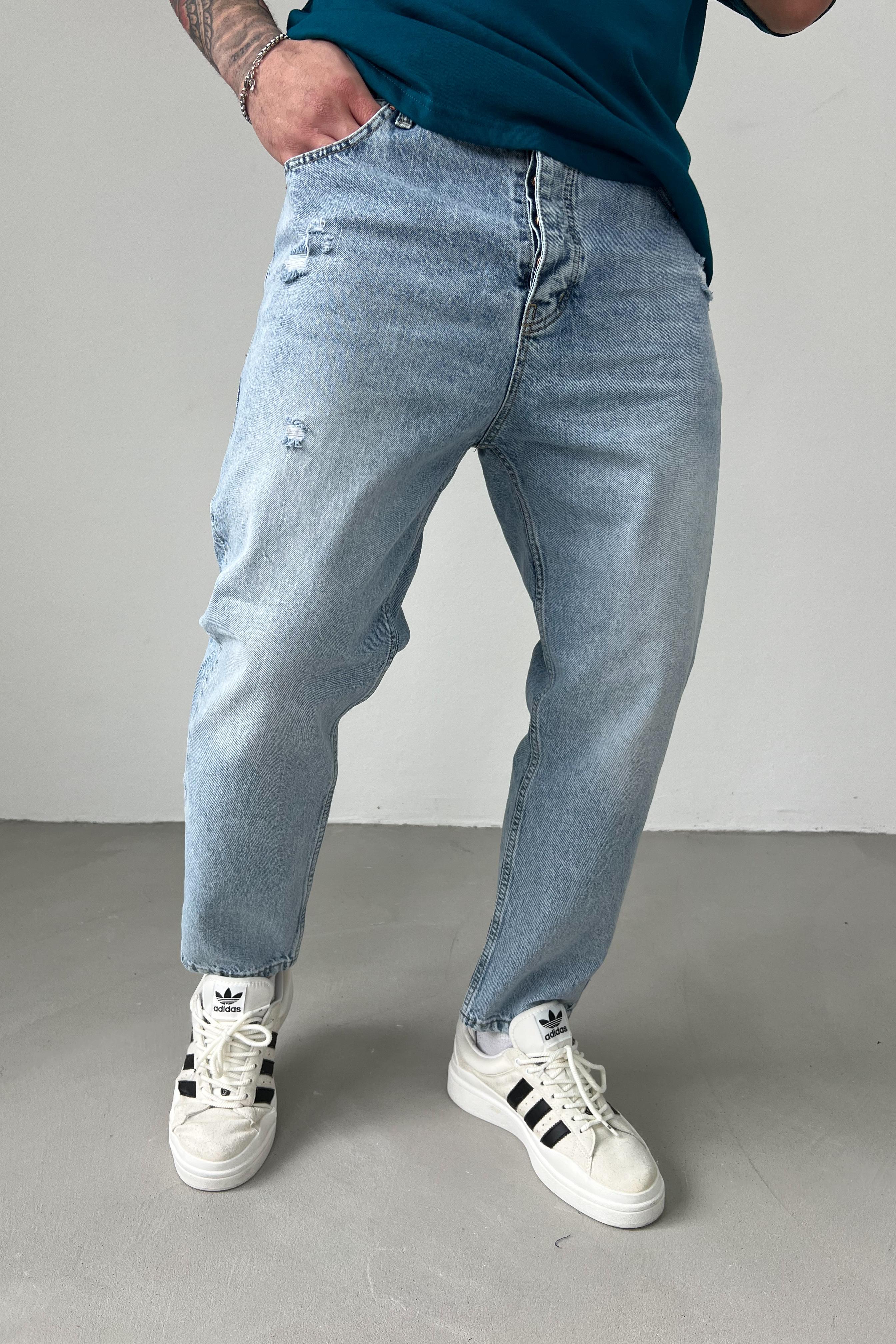 Yırtık Detaylı Buz Mavi Boyfriend Pantolon 2298