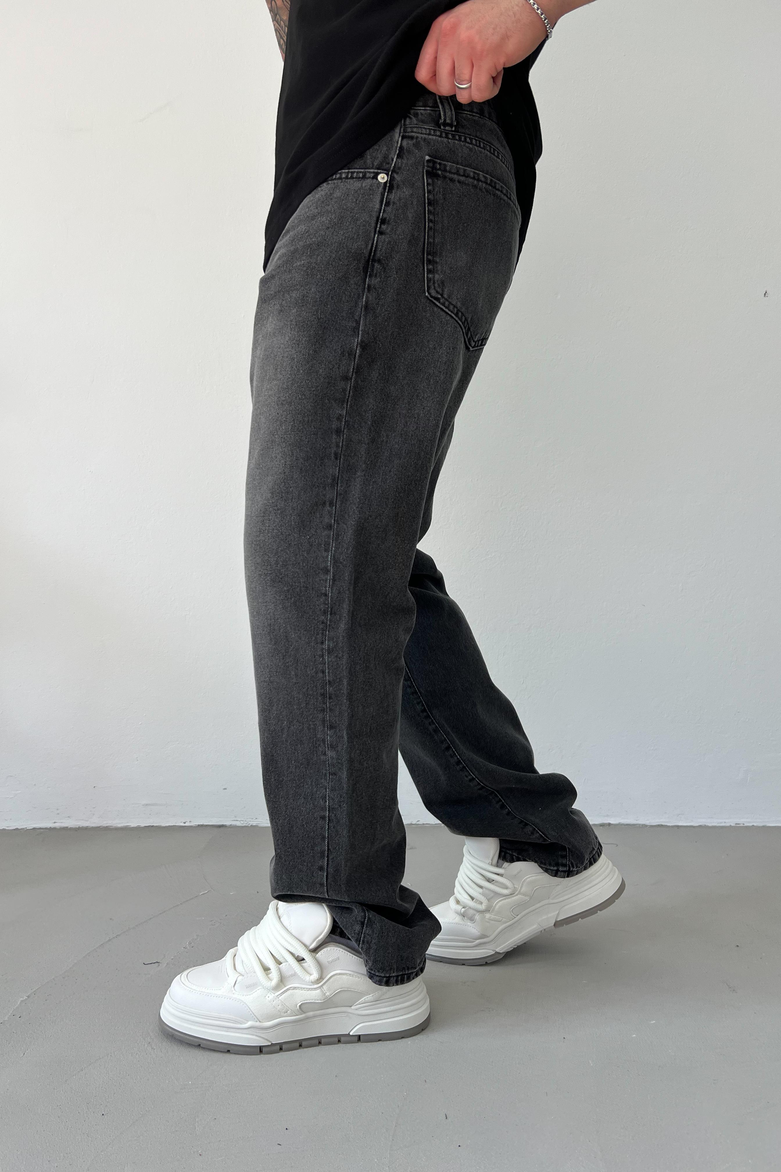 Taşlamalı Antrasit Baggy Pantolon 16671-STD