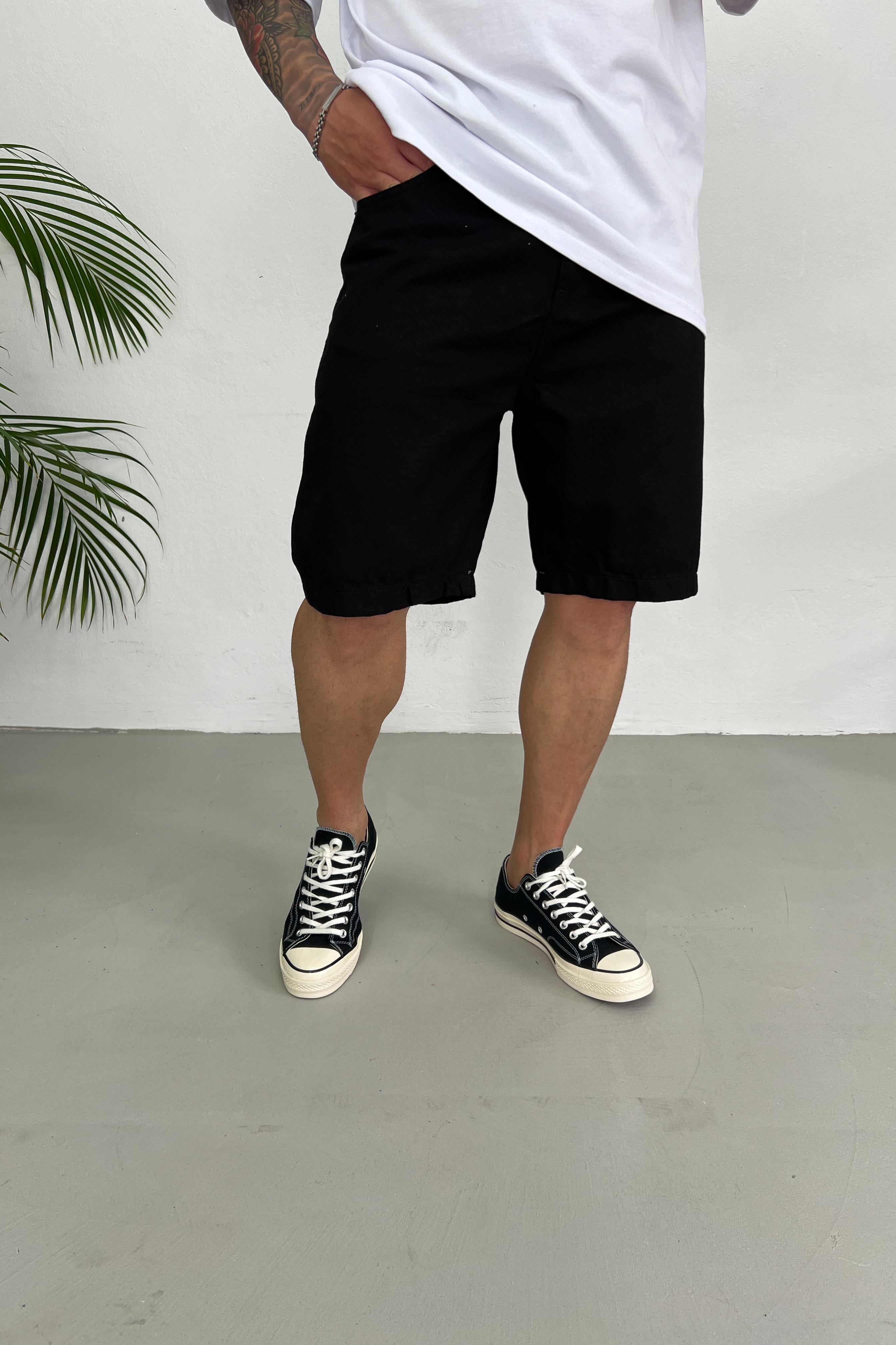 Relaxed Fit Siyah Kot Şort 328