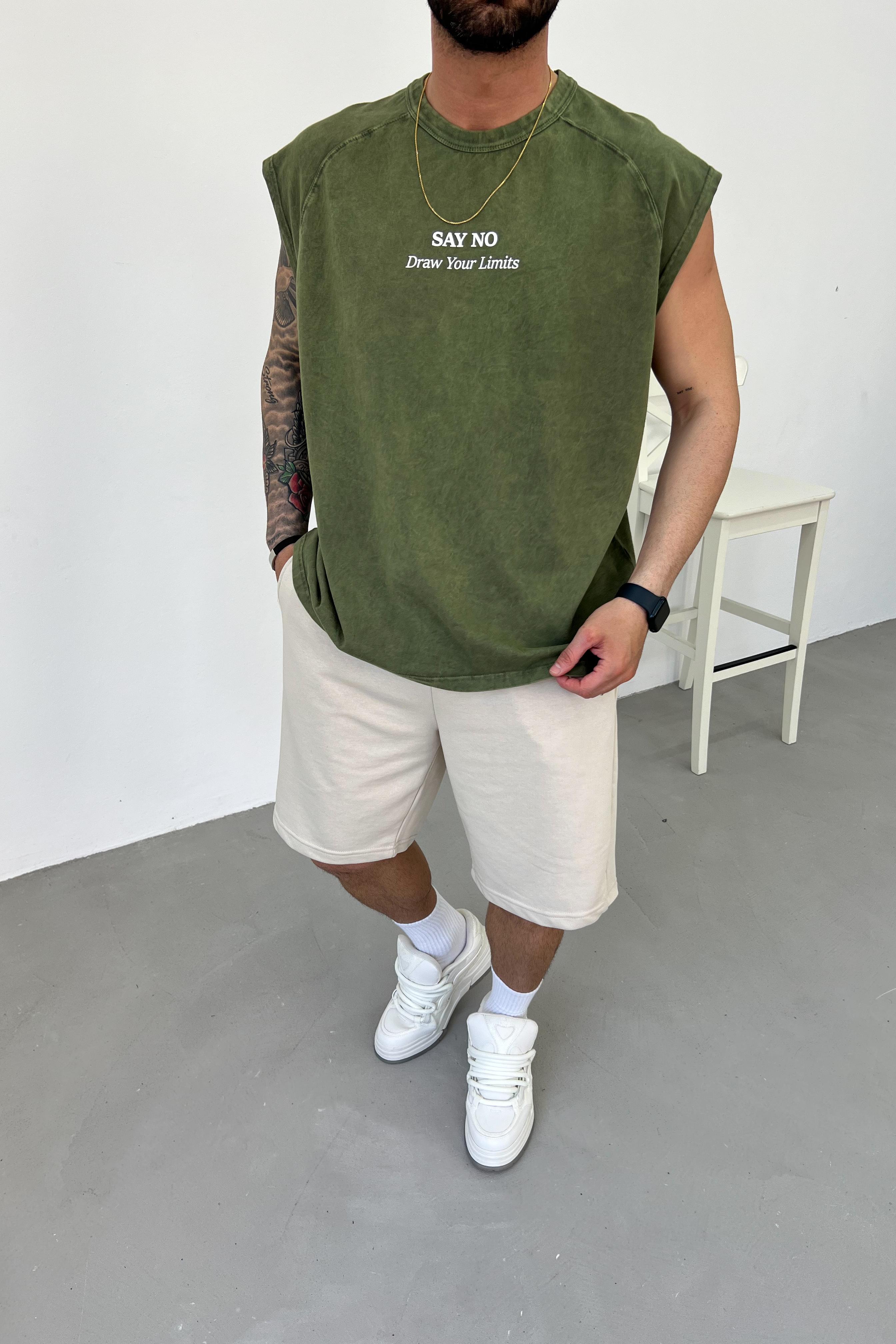 Say No Baskılı Yıkamalı Kolsuz Oversize Tshirt 25Y278
