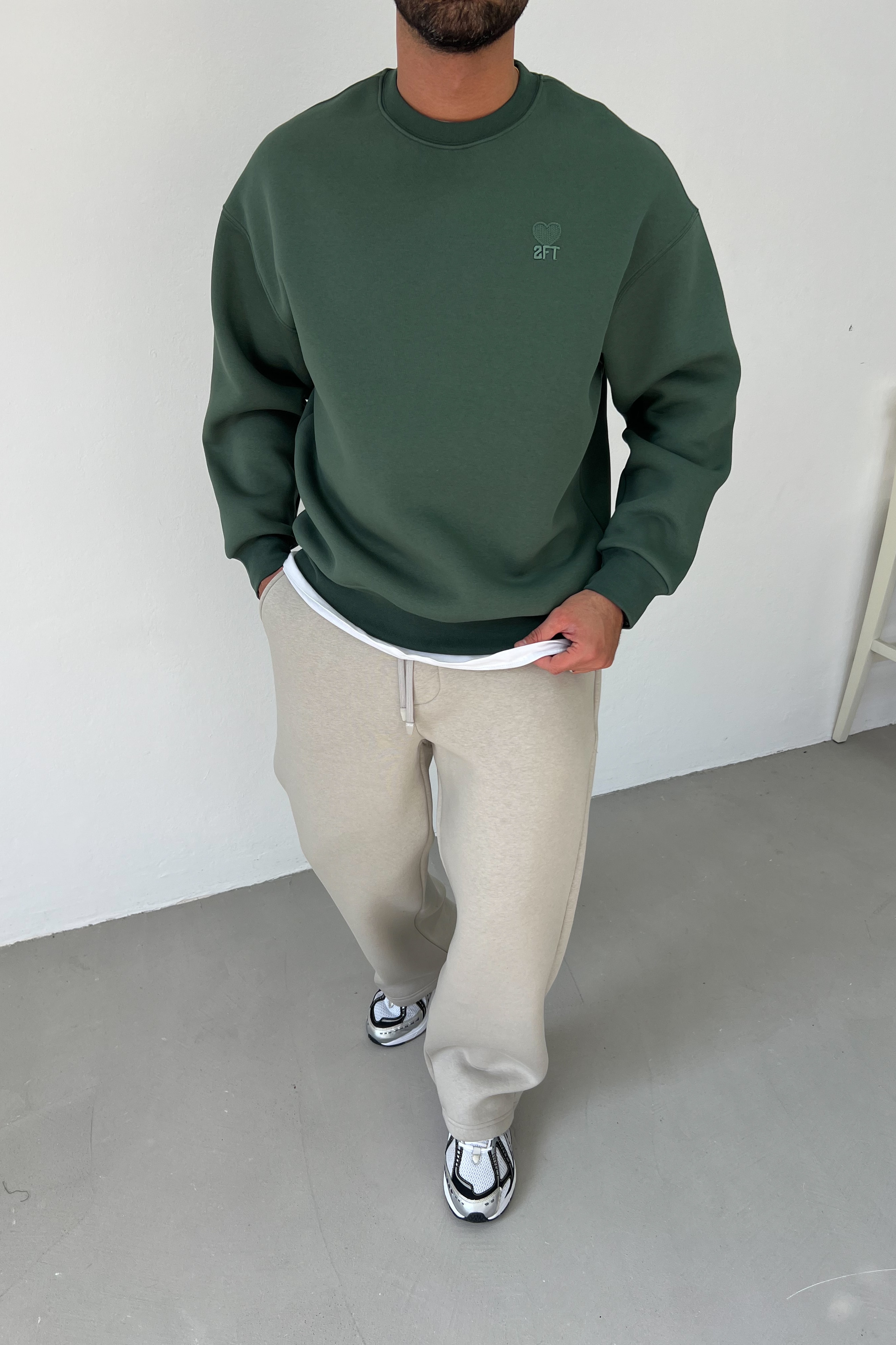 2FT Nakışlı Oversize Basic Sweatshirt 7080 - Yeşil