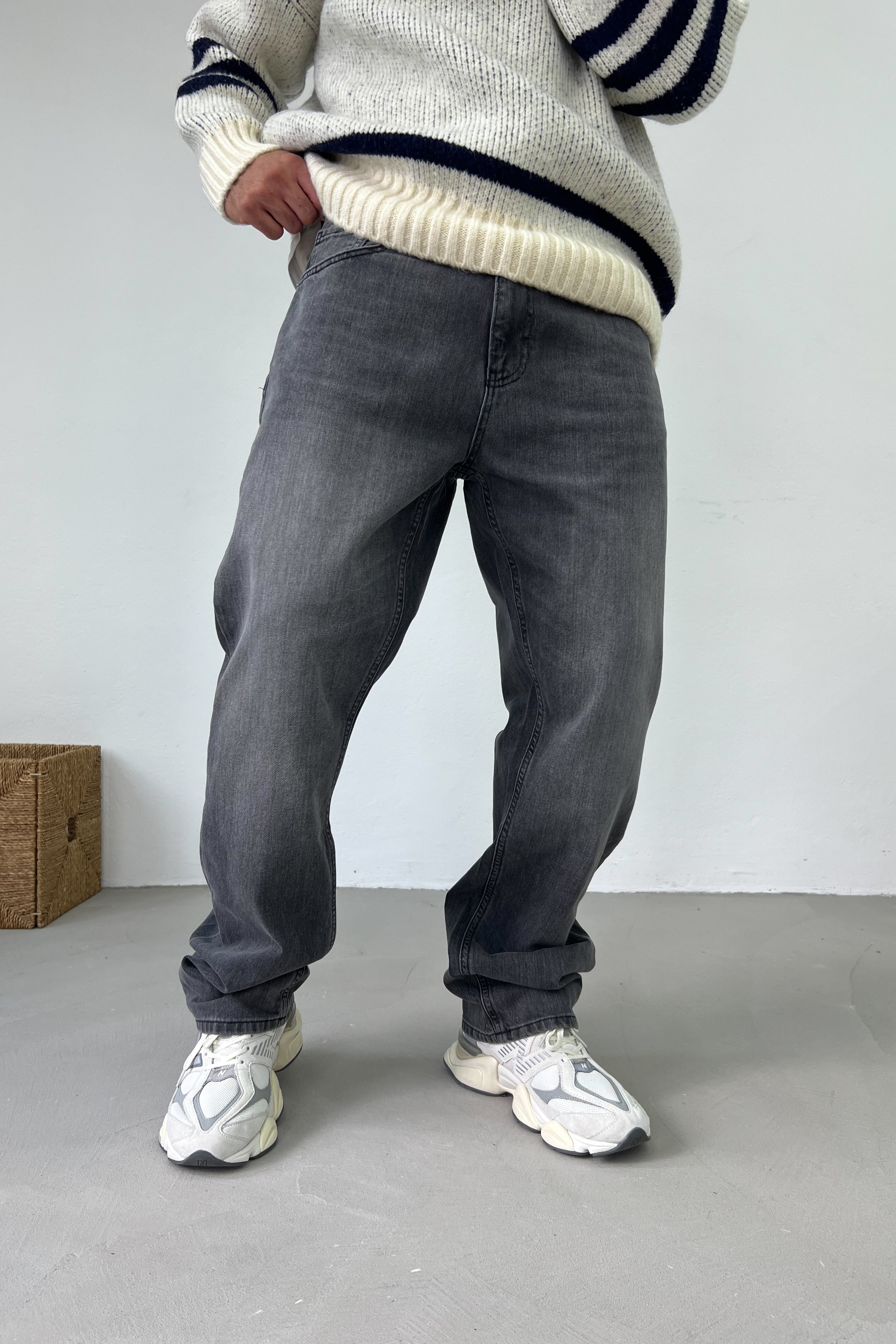 Taşlamalı Gri Baggy Pantolon 16917-2