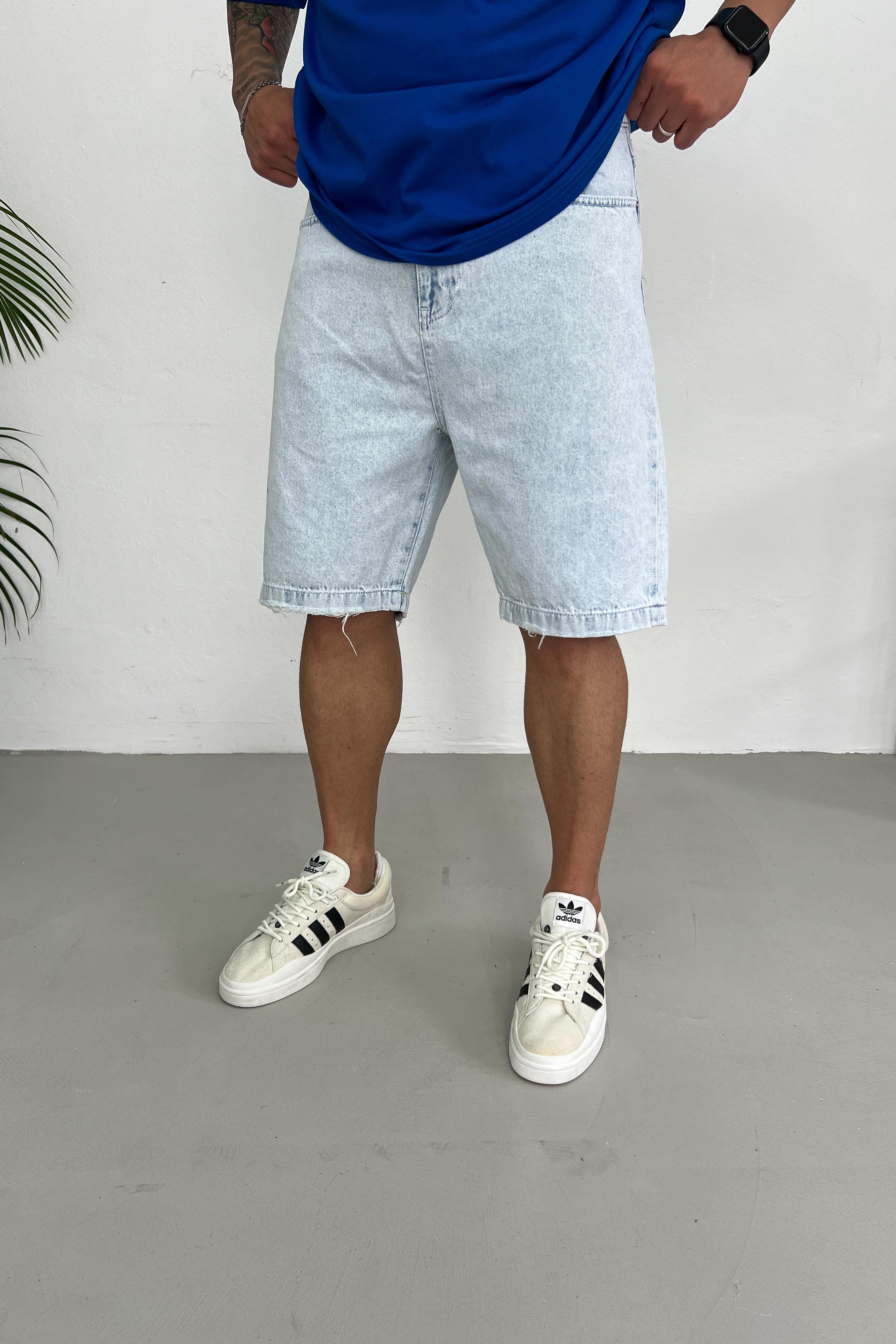 Relaxed Fit Buz Mavi Kot Şort 304
