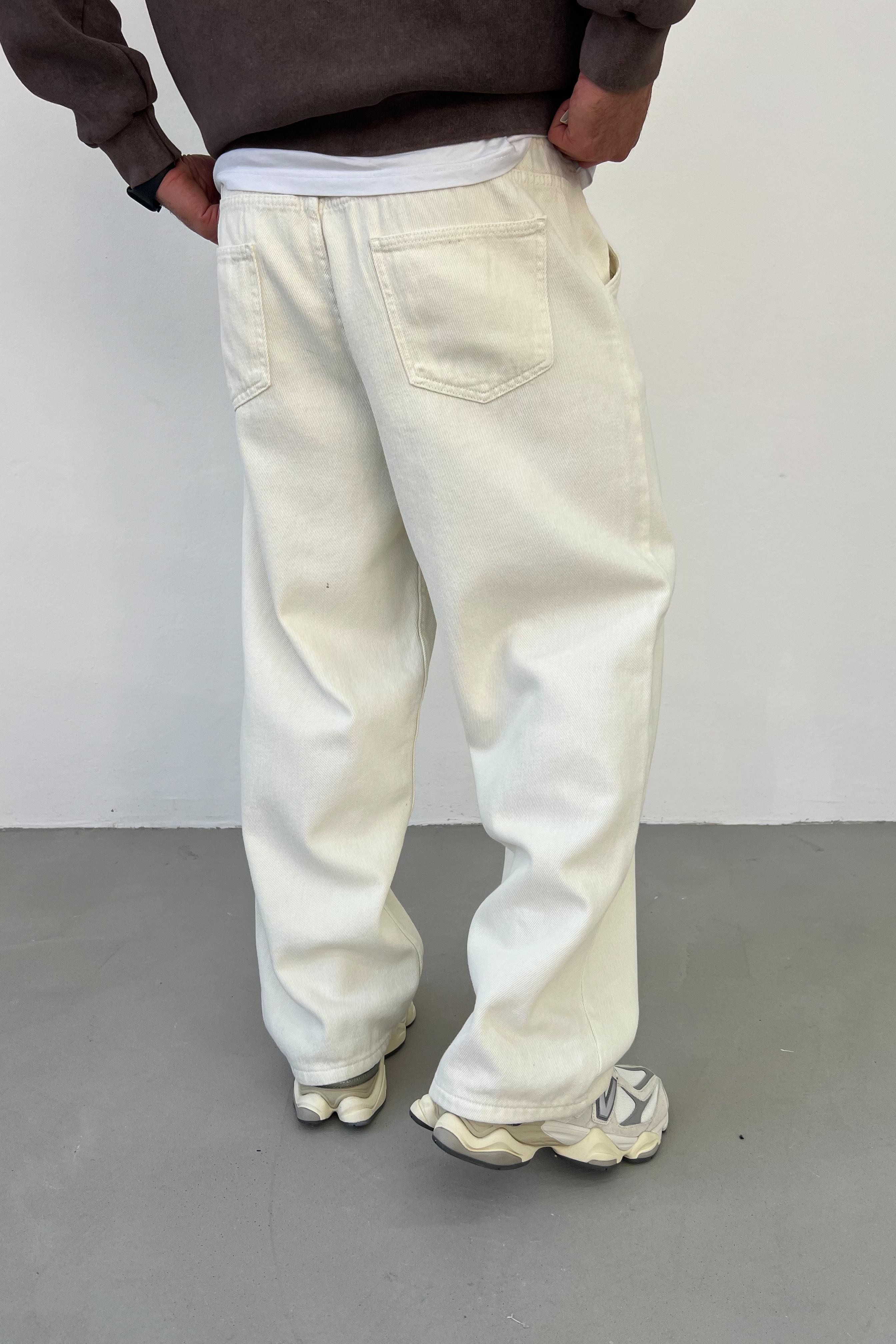 Beli Lastikli Gabardin Kumaş Bej Baggy Pantolon 2870-3