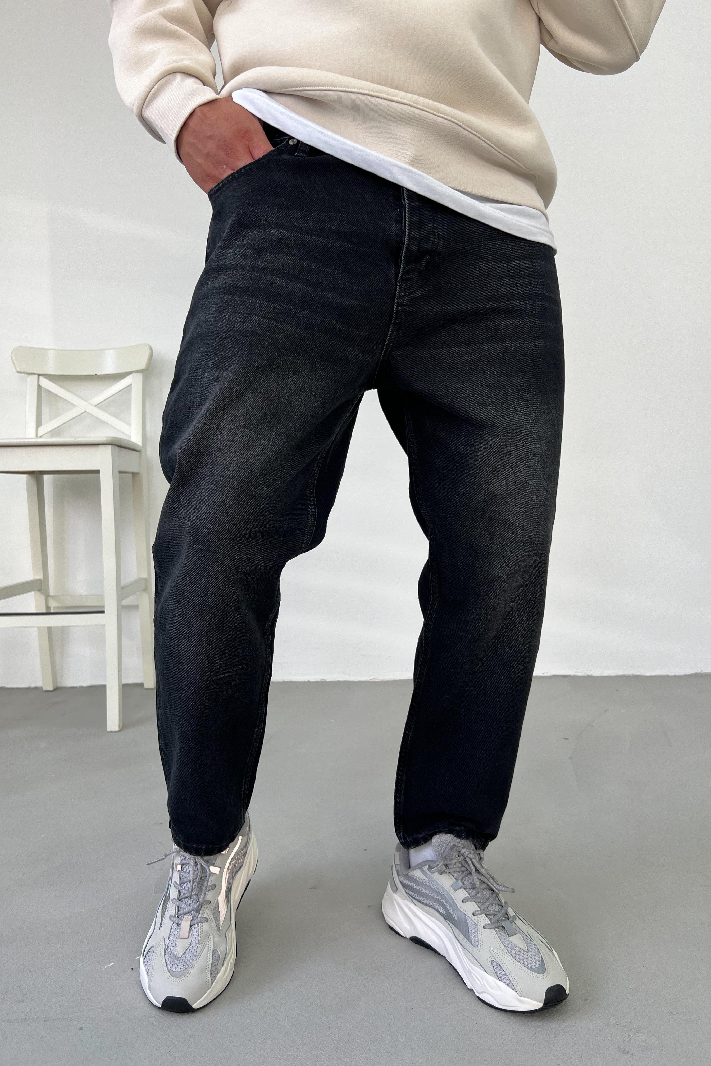 Taşlamalı Siyah Boyfriend Pantolon 2782