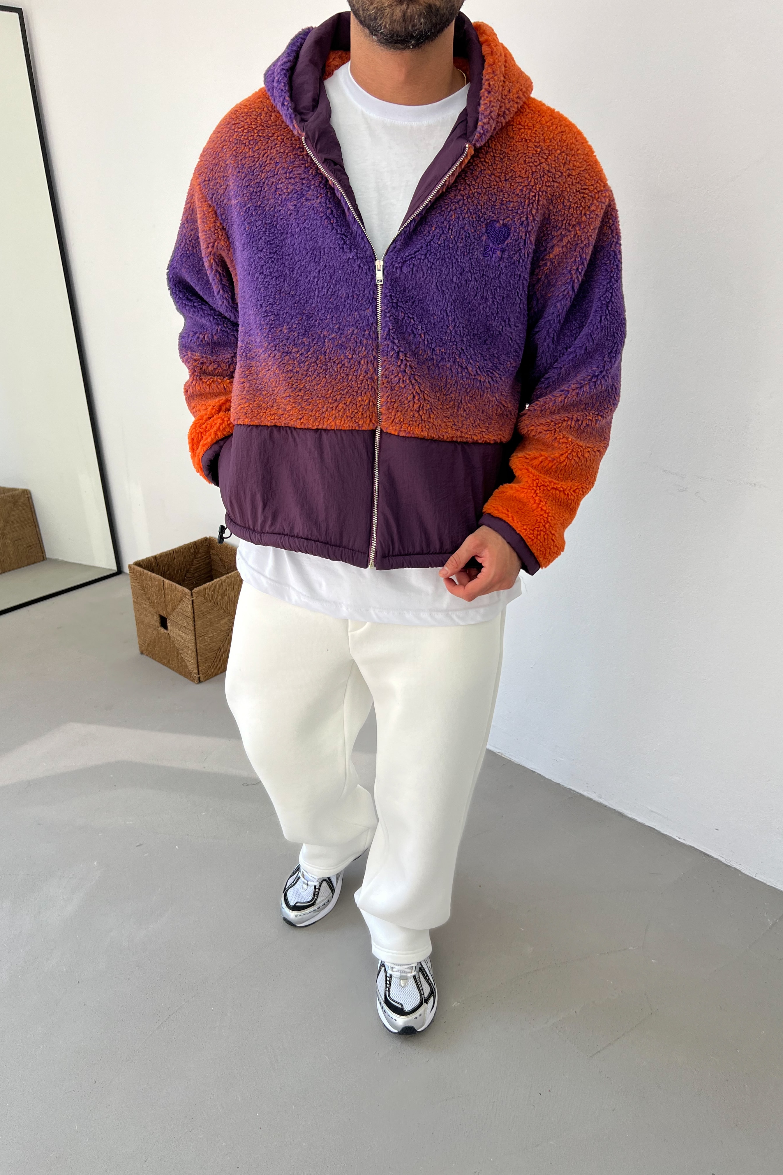 Degrade Garnili Oversize Peluş Ceket 7064 - Mor - Turuncu