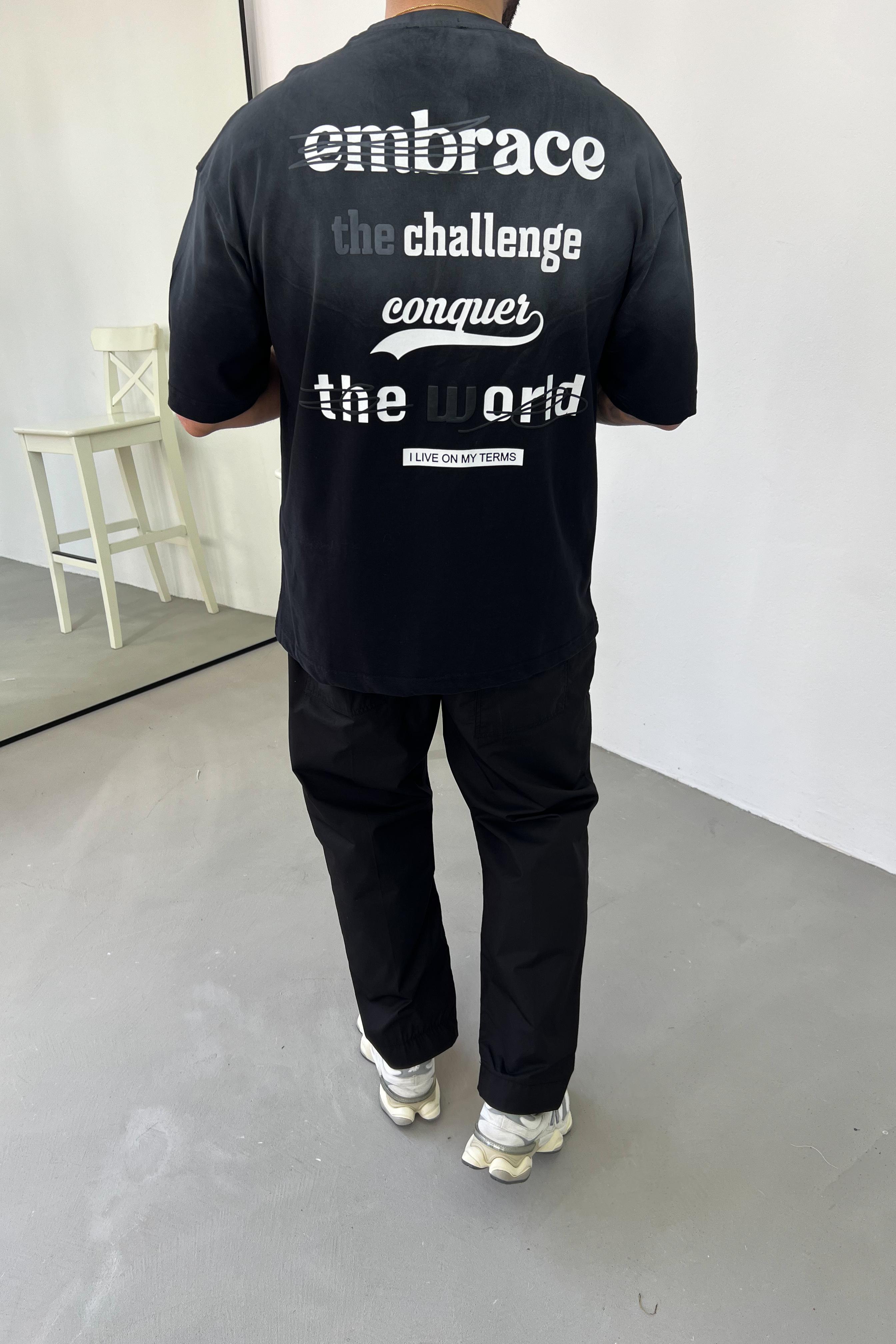 I Live On My Terms Sprey Boyalı Oversize Tshirt 71-66