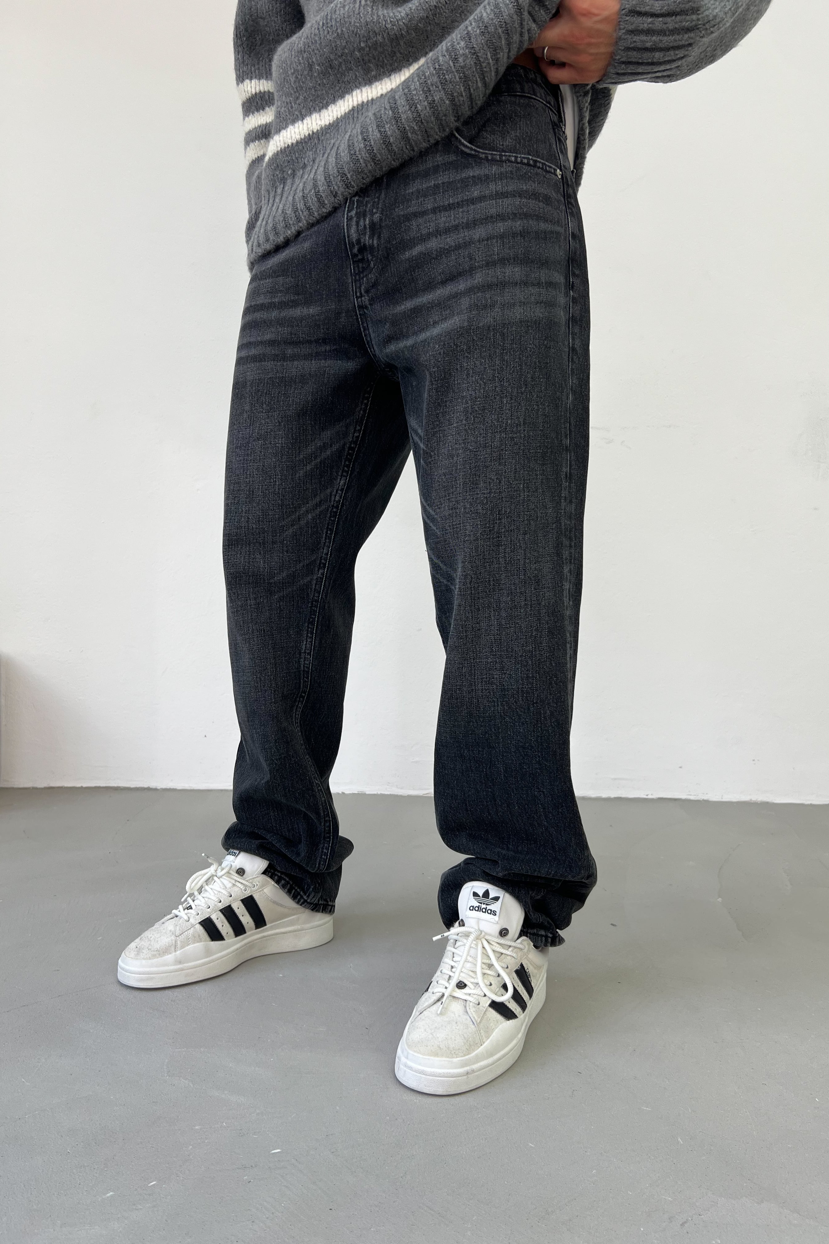 Taşlamalı Antrasit Baggy Pantolon 16917-3