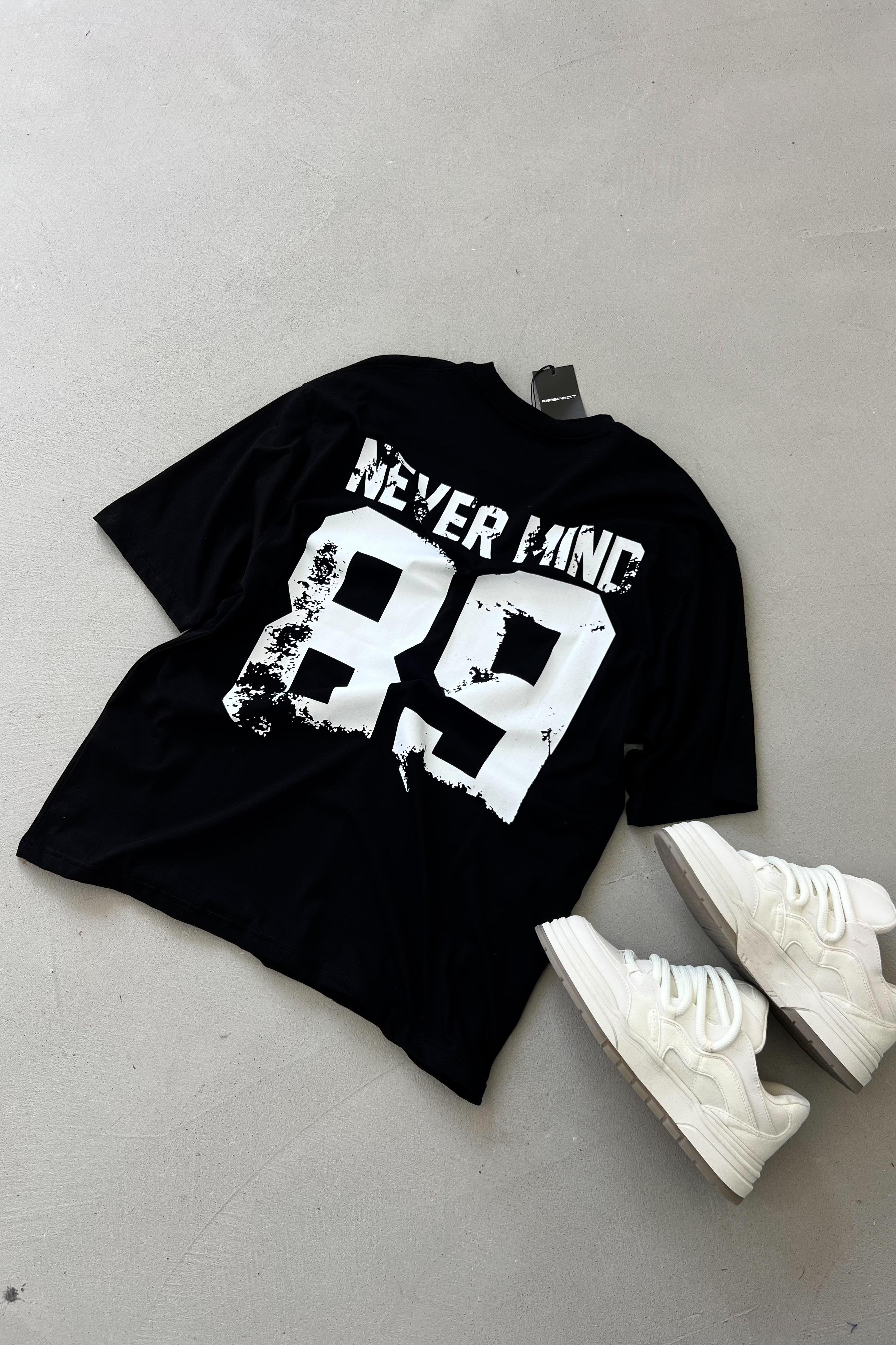 Never Mind Baskılı Oversize Tshirt 2511