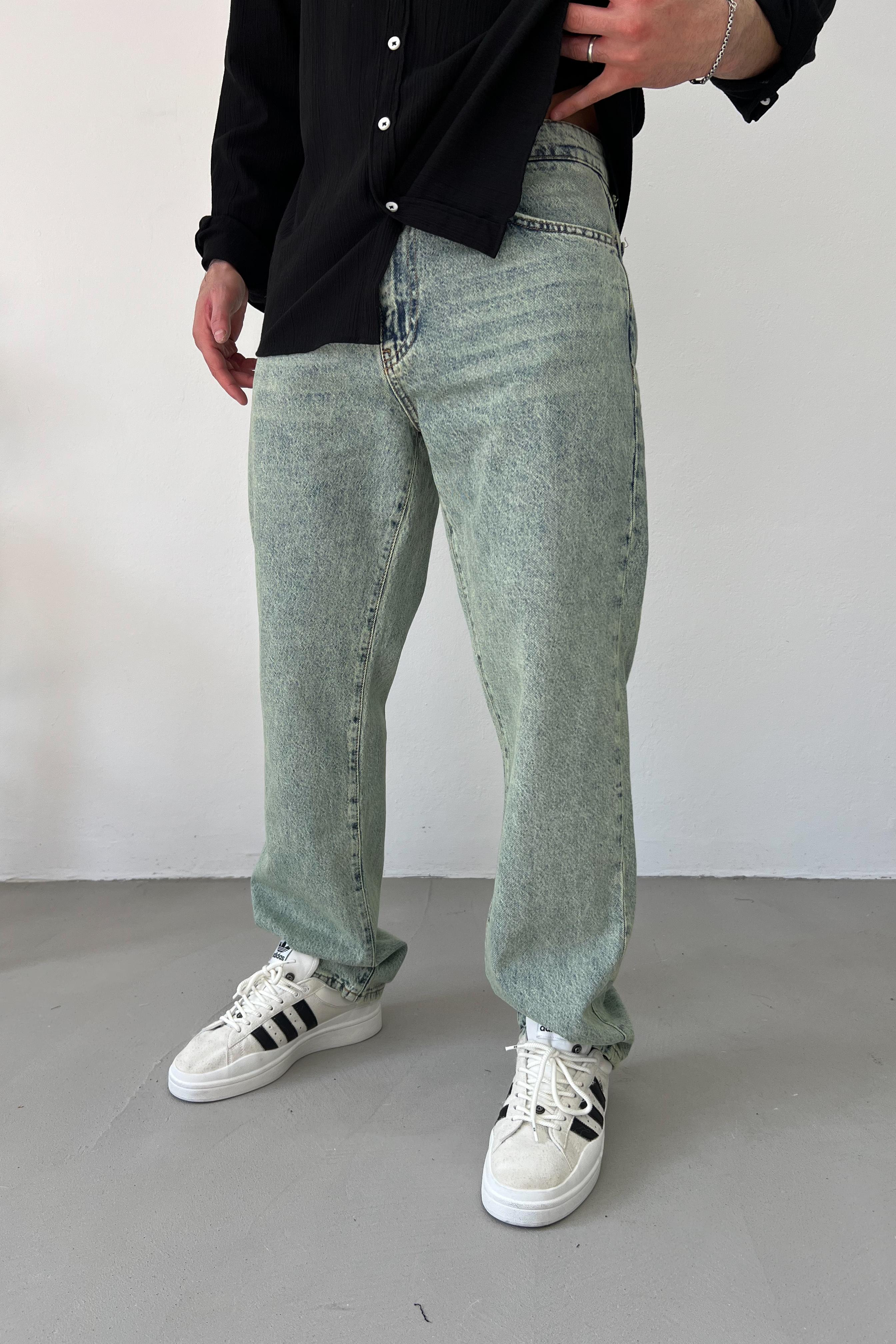 Yıkamalı Mavi Baggy Pantolon 16570-2
