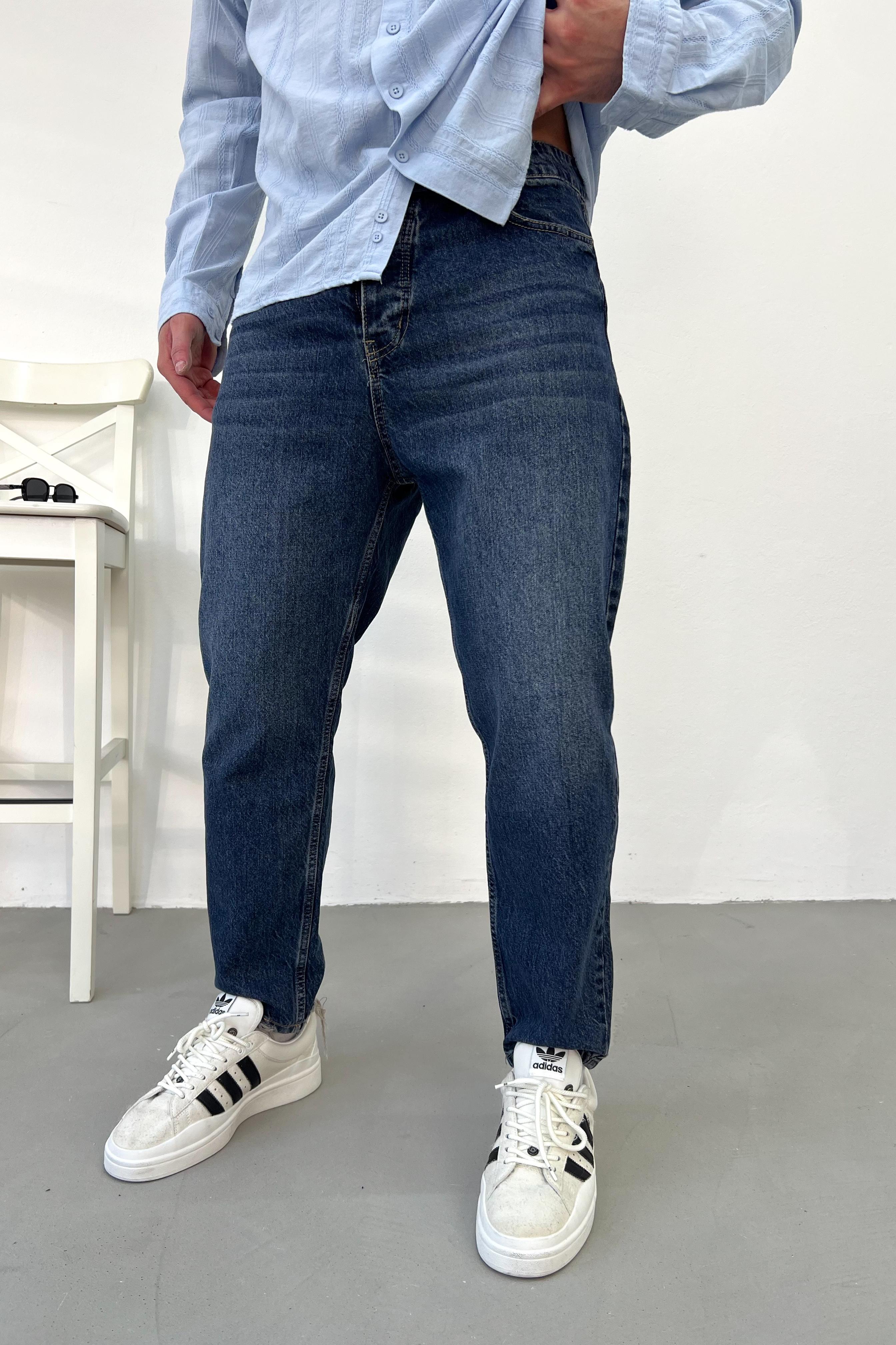 Taşlamalı Koyu Mavi Boyfriend Pantolon 2797-5