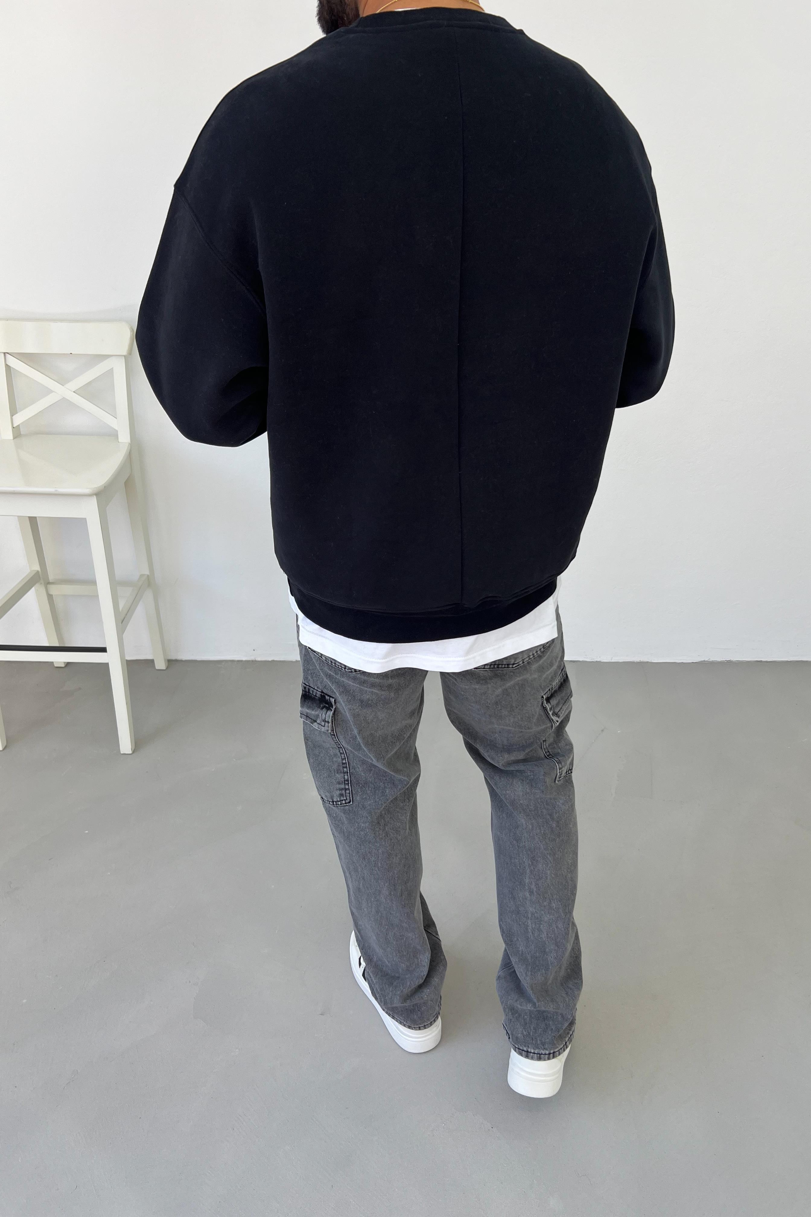 2FT Kalp Nakışlı Siyah Oversize Sweatshirt 1596
