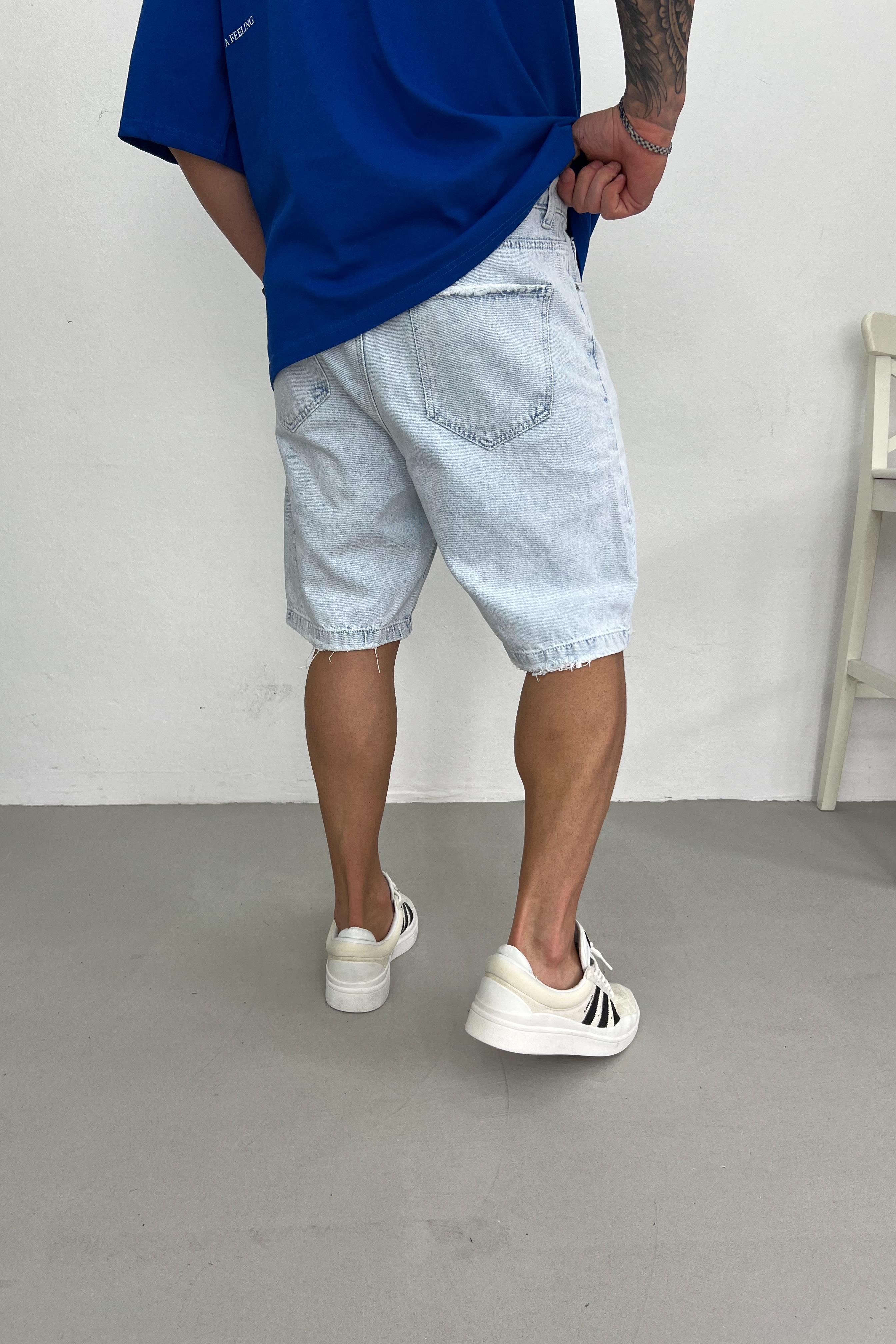Relaxed Fit Buz Mavi Kot Şort 304