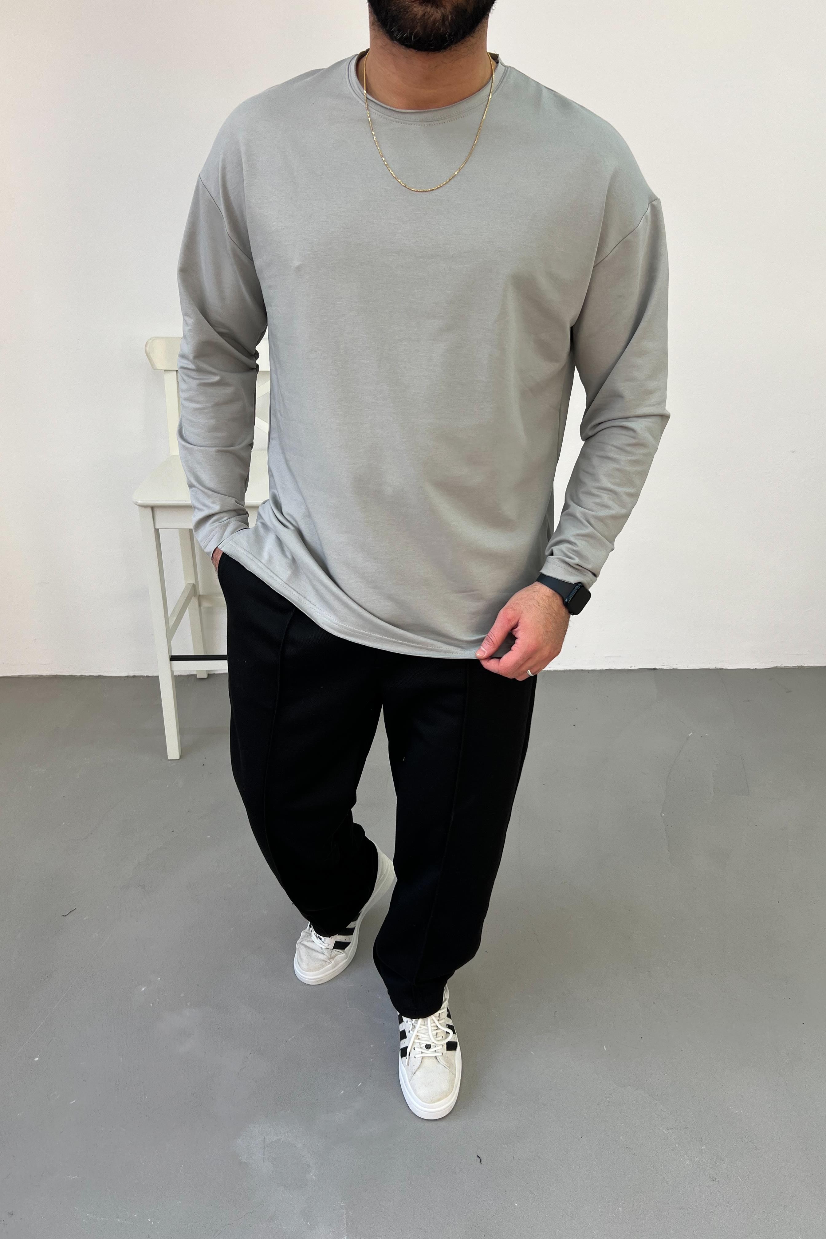 2 İplik Gri Oversize Basic Sweatshirt 0595