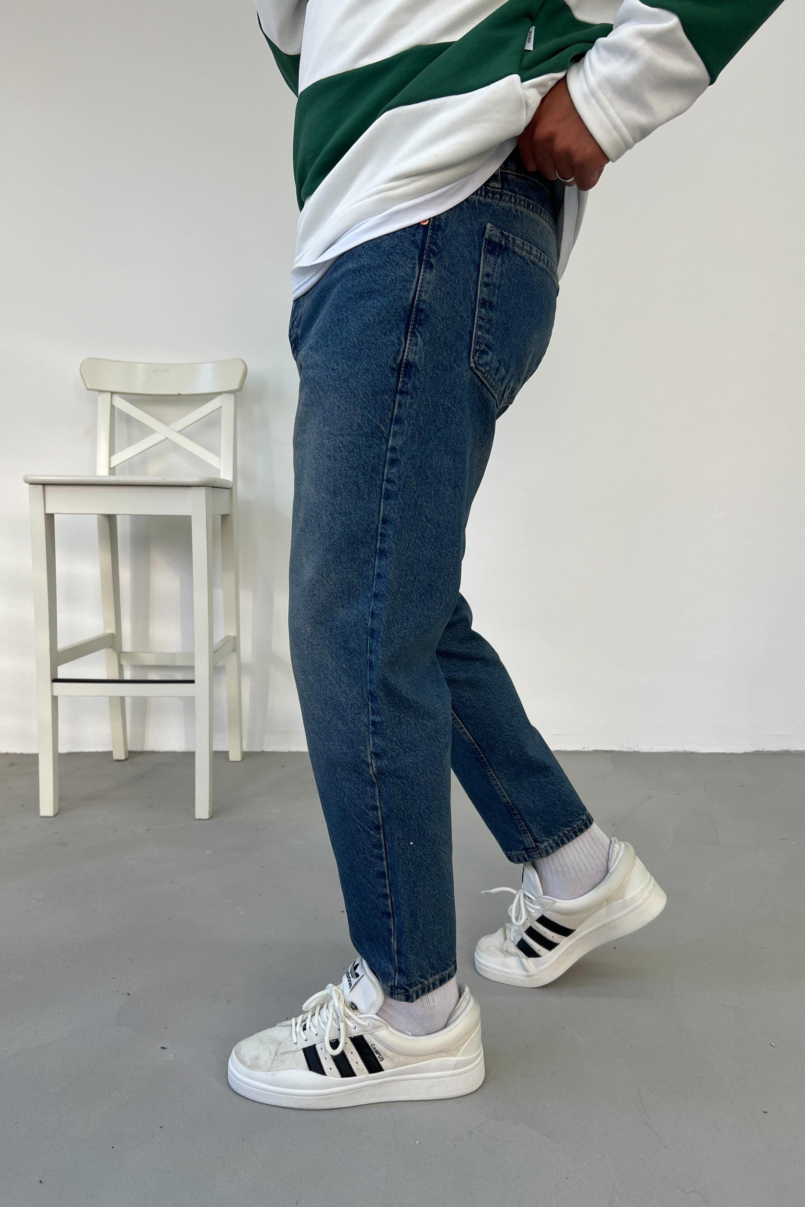 Yırtık Detaylı Eskitme Mavi Boyriend Pantolon 2306-2