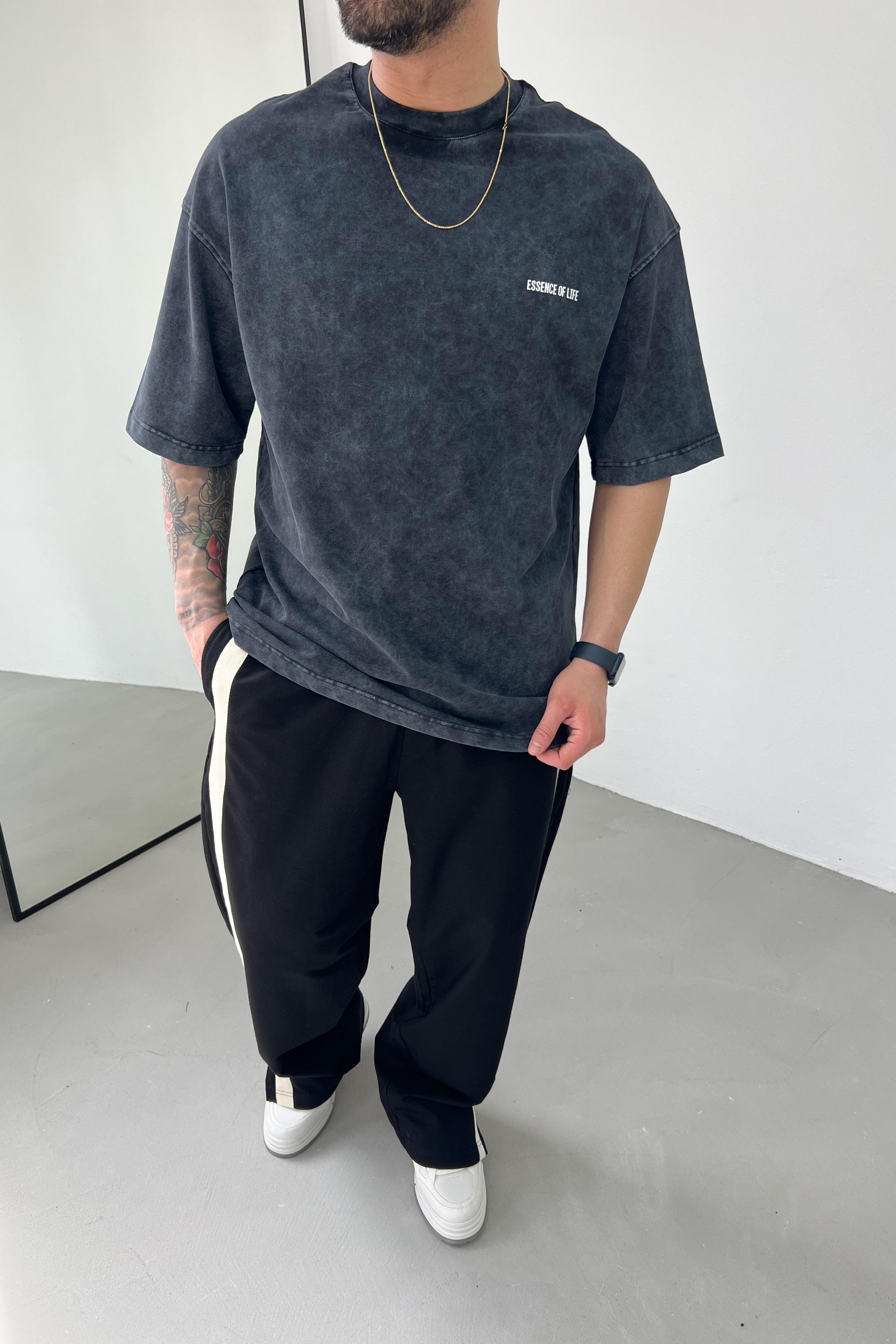 Essence of Life Yazılı Yıkamalı Oversize Tshirt 71-16
