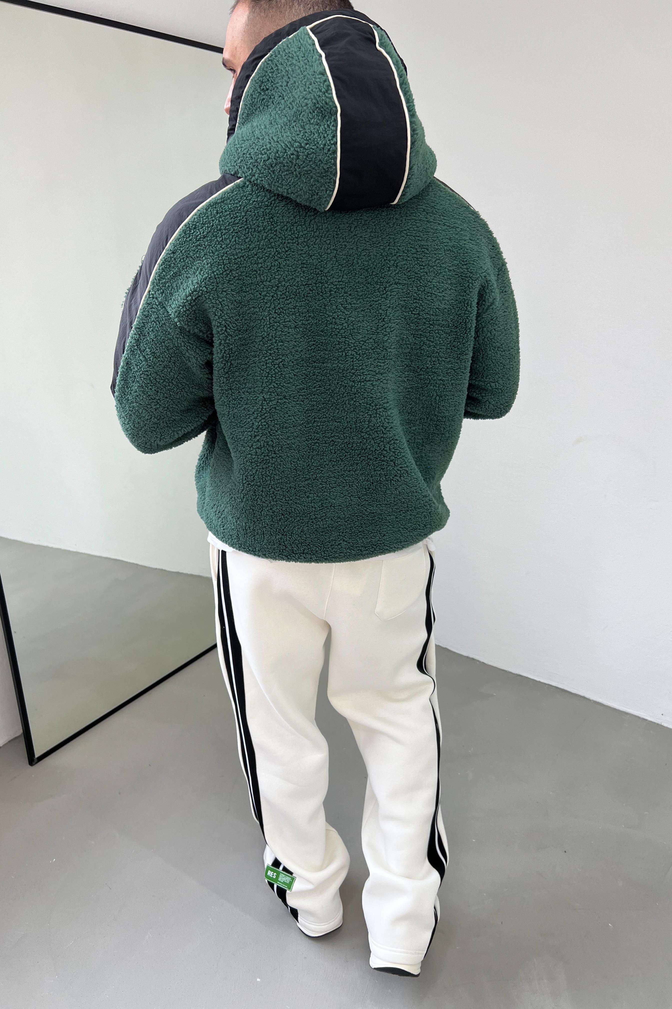 Yakası Fermuarlı Oversize Yeşil Peluş Sweatshirt 1631