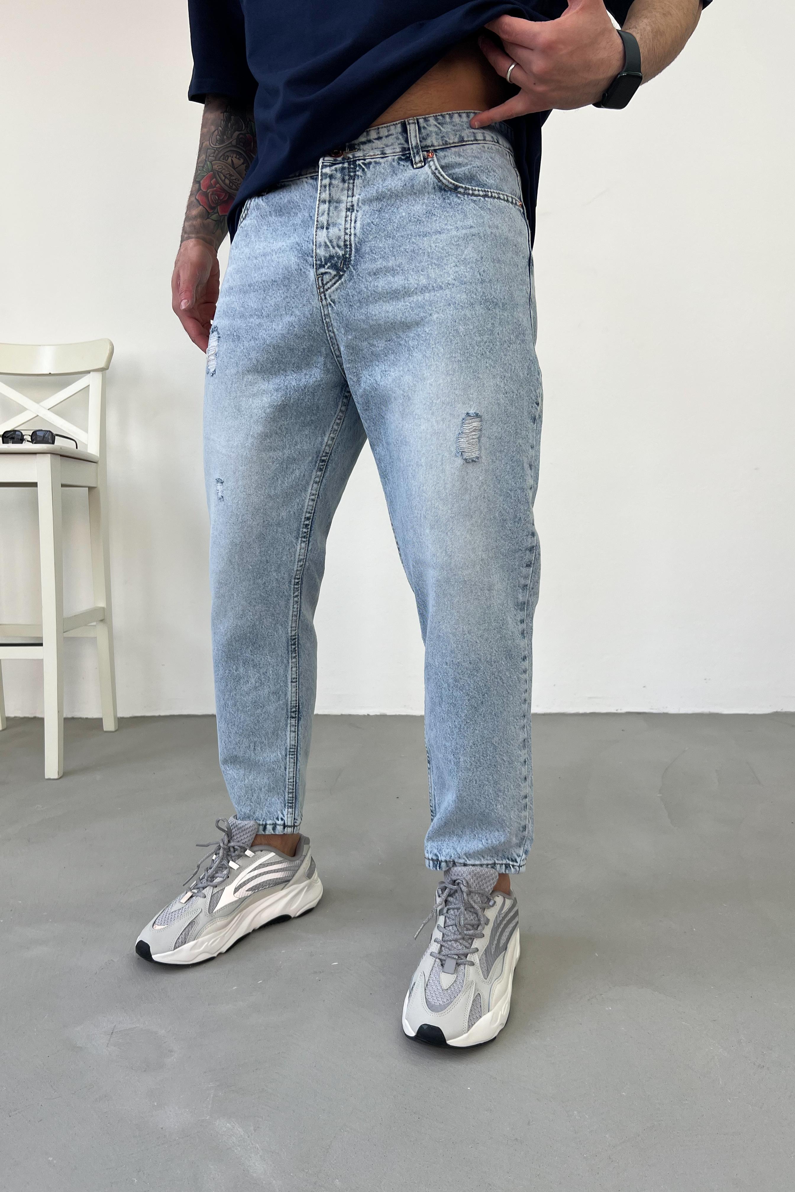 Yırtık Detaylı Buz Mavi Boyfriend Pantolon 2962