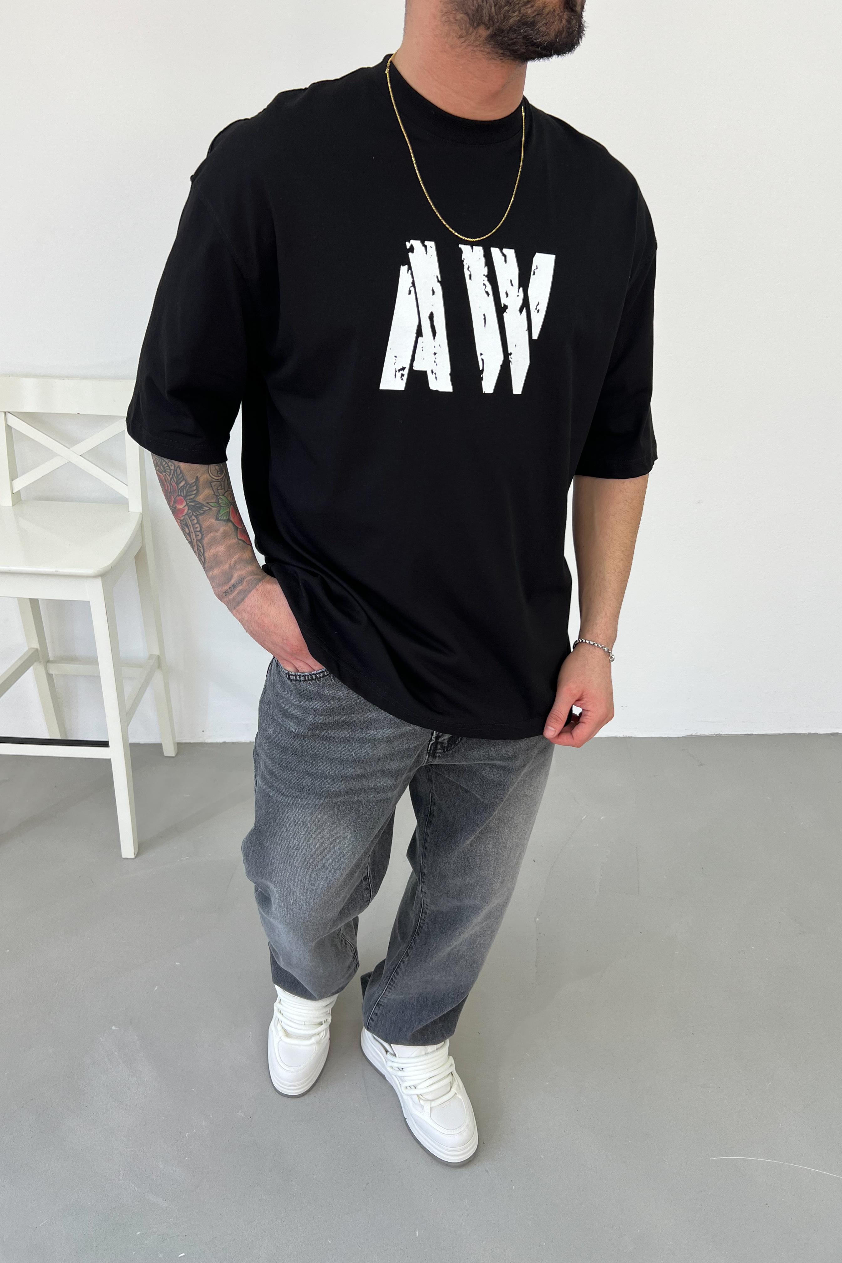 AW Baskılı Oversize Tshirt 2510