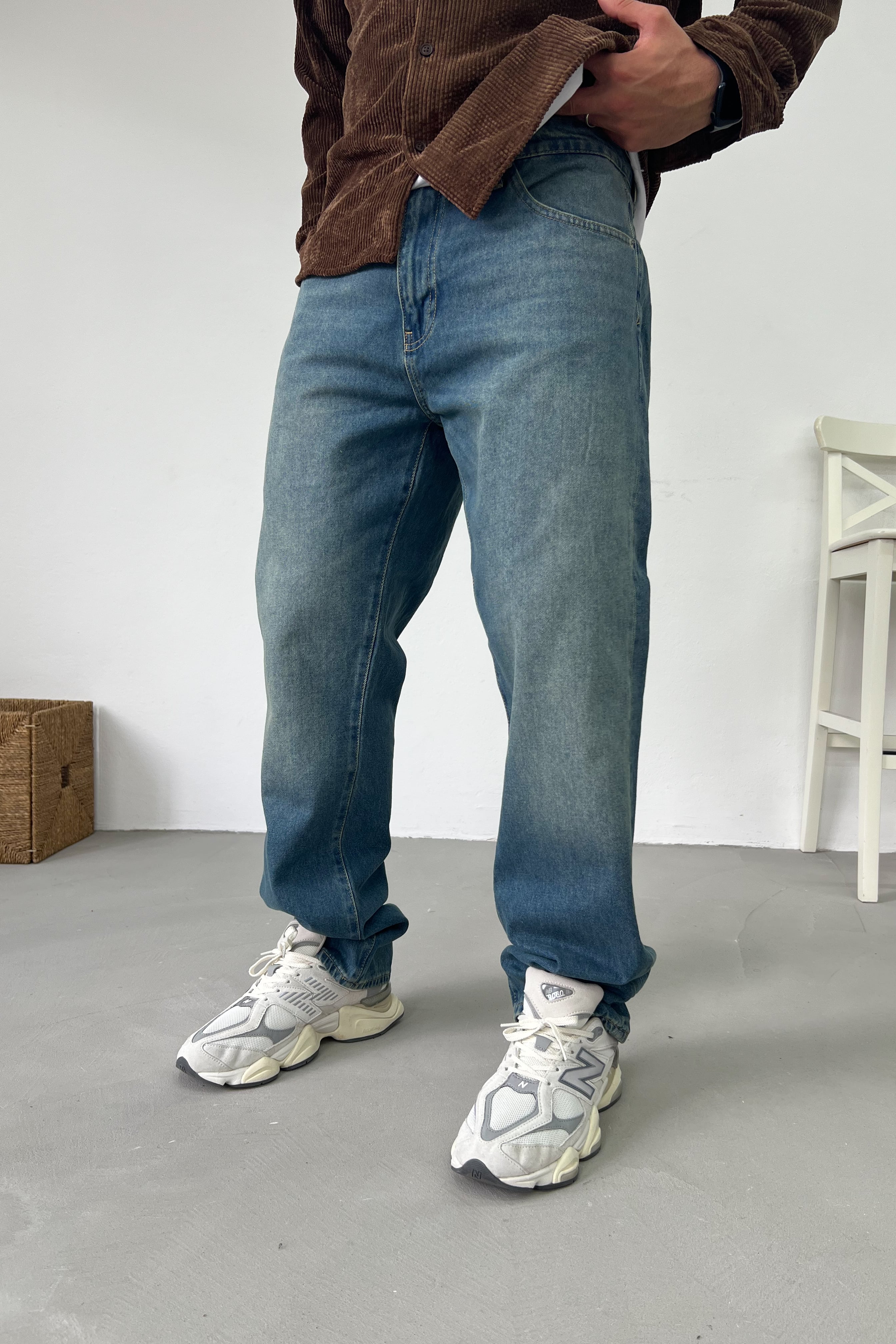 Taşlamalı Mavi Baggy Pantolon 16902-5
