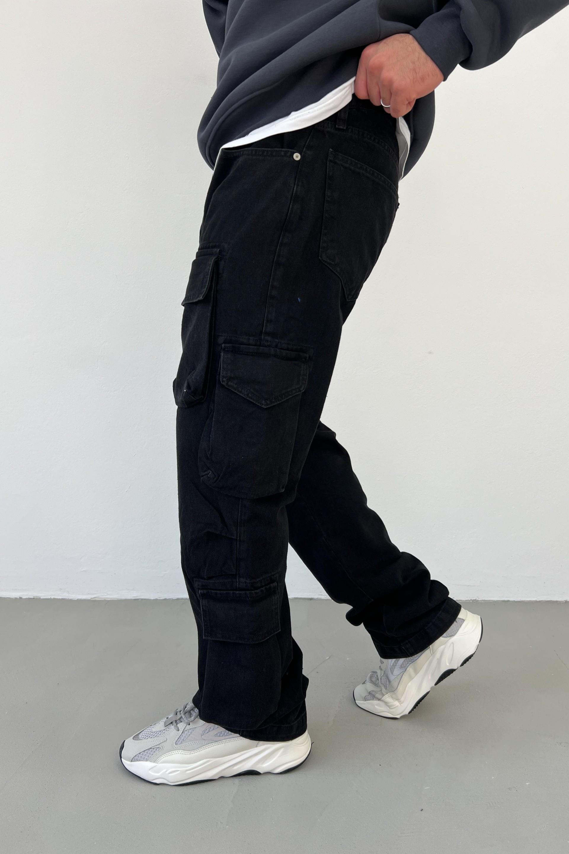 Özel Tasarım Siyah Kargo Baggy Pantolon 16473-STD