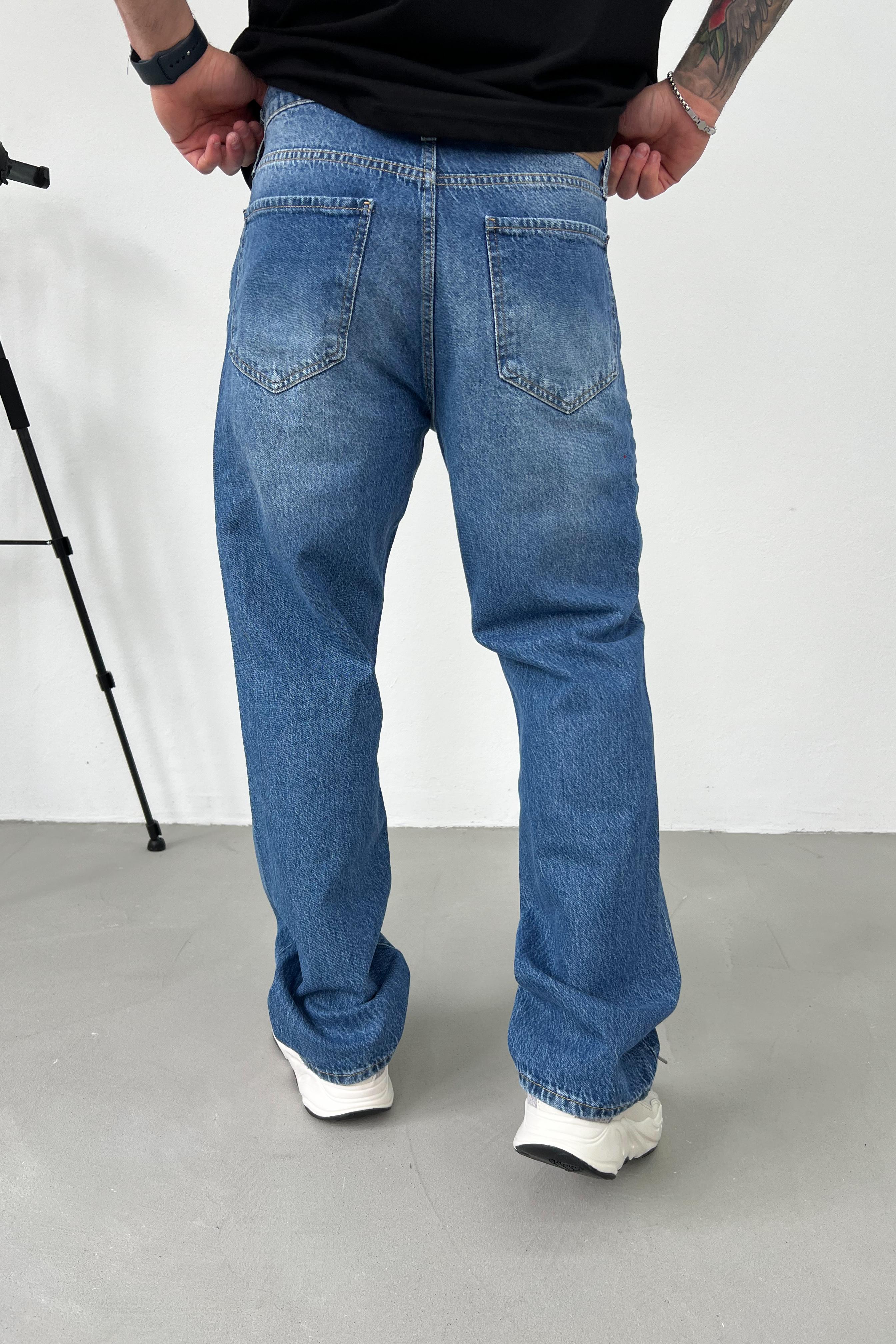 Taşlamalı Mavi Baggy Pantolo 16622-STD