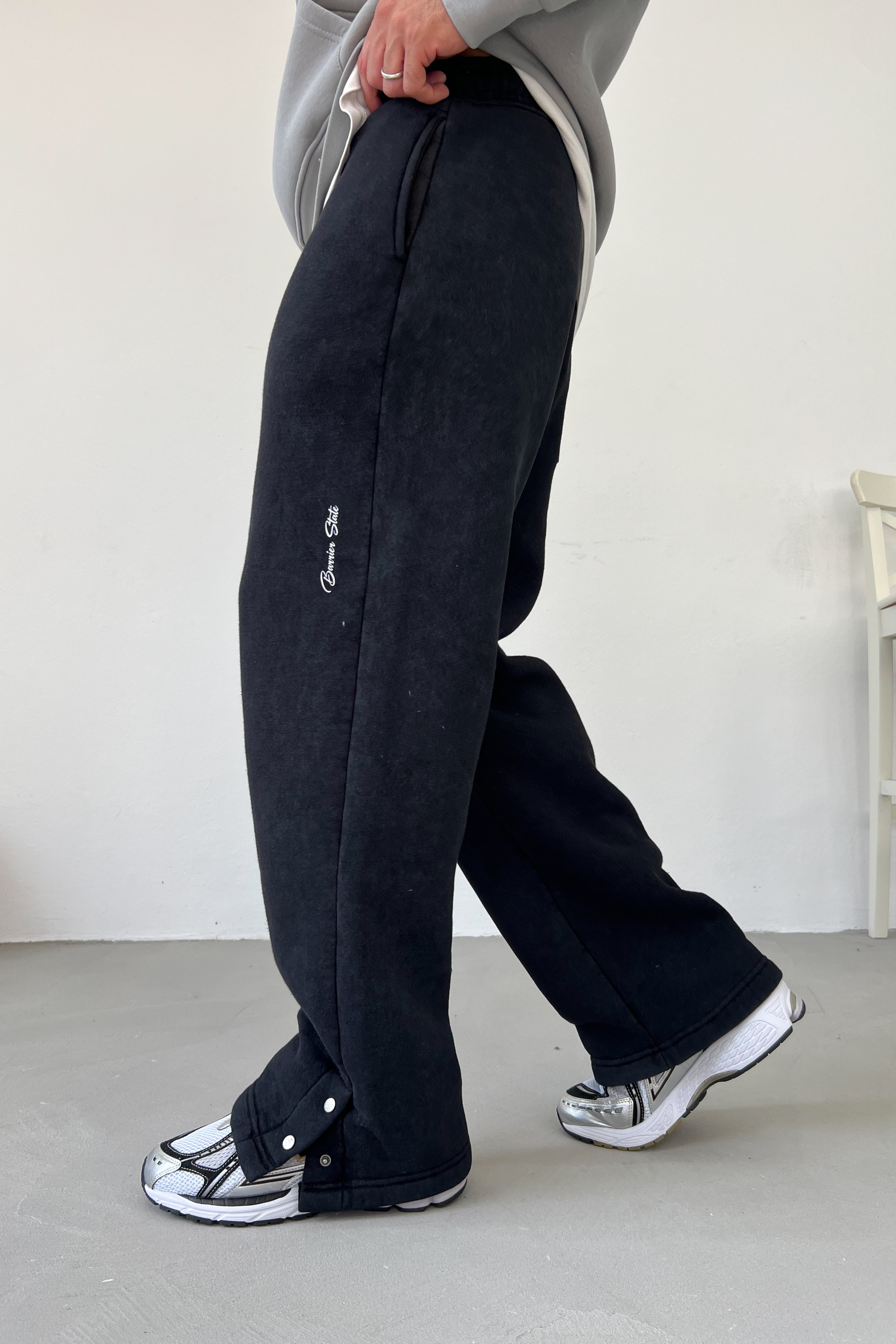 Çıtçıt Detaylı Yıkamalı Baggy Eşofman 100-14 - Siyah