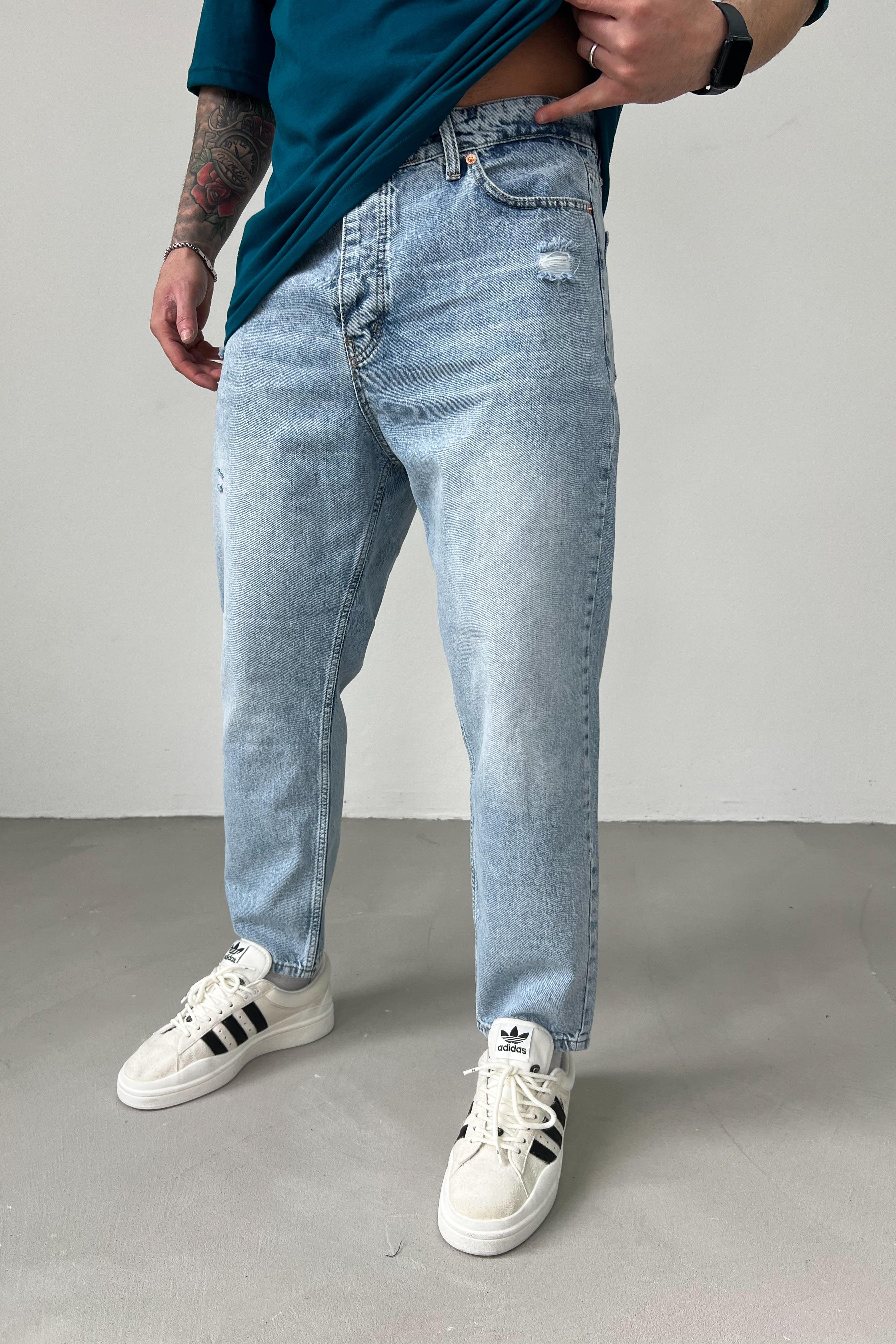 Yırtık Detaylı Buz Mavi Boyfriend Pantolon 2298