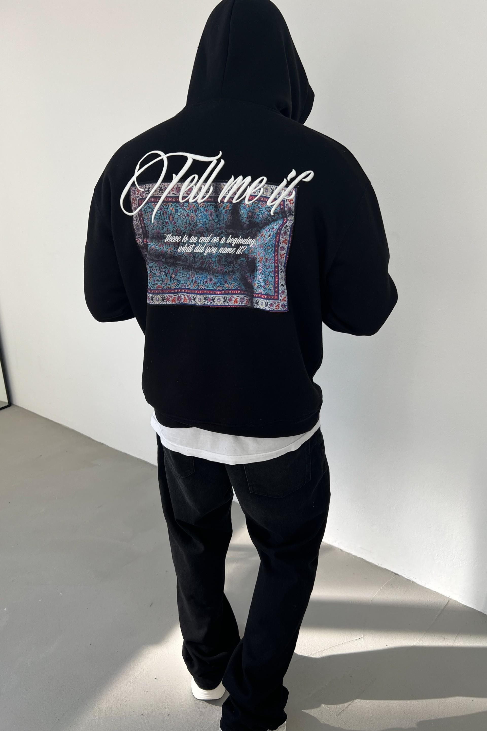 Tell Me Motifli Oversize Siyah Sweatshirt 1015