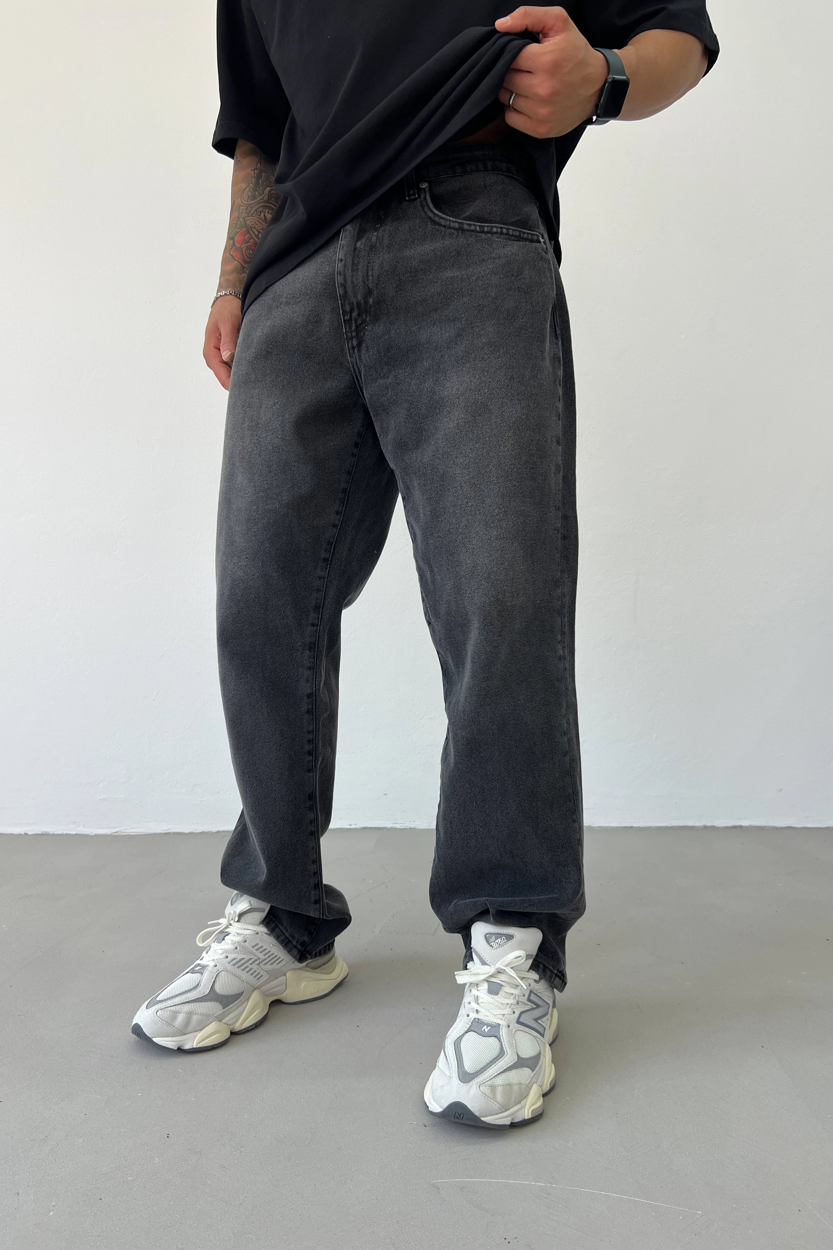 Taşlamalı Füme Baggy Pantolon 16728-3