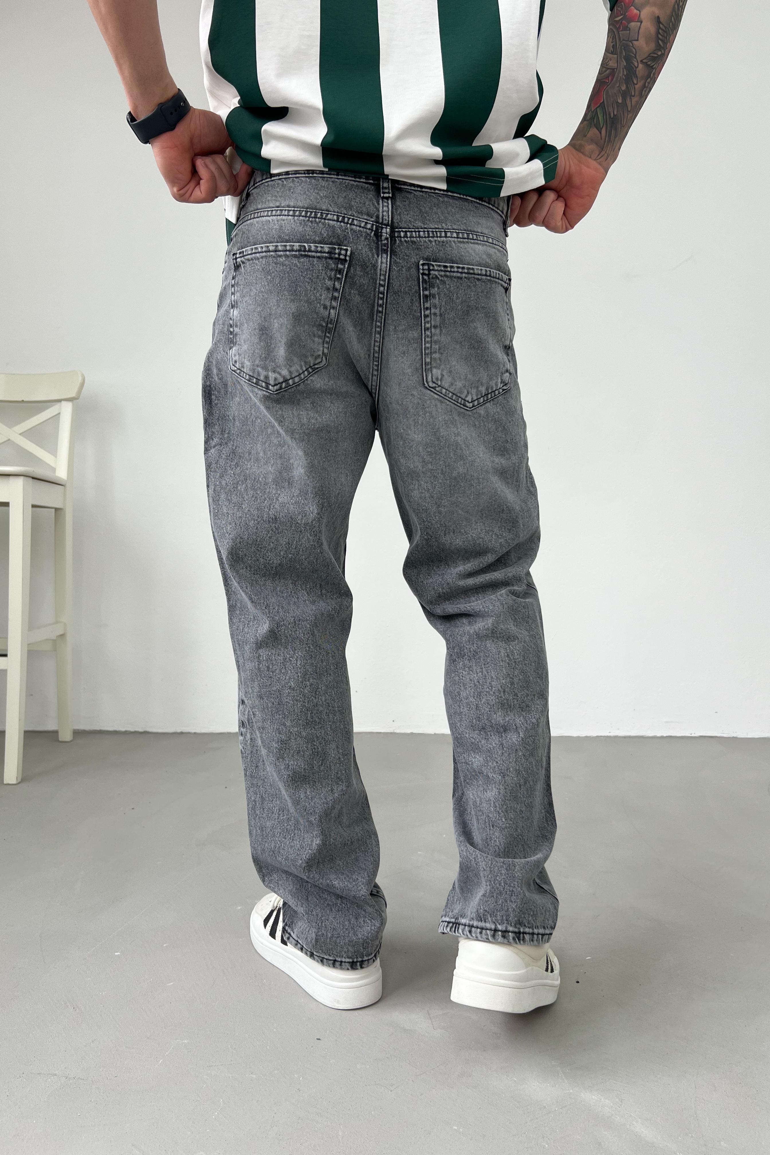 Taşlamalı Gri Baggy Pantolon 7331