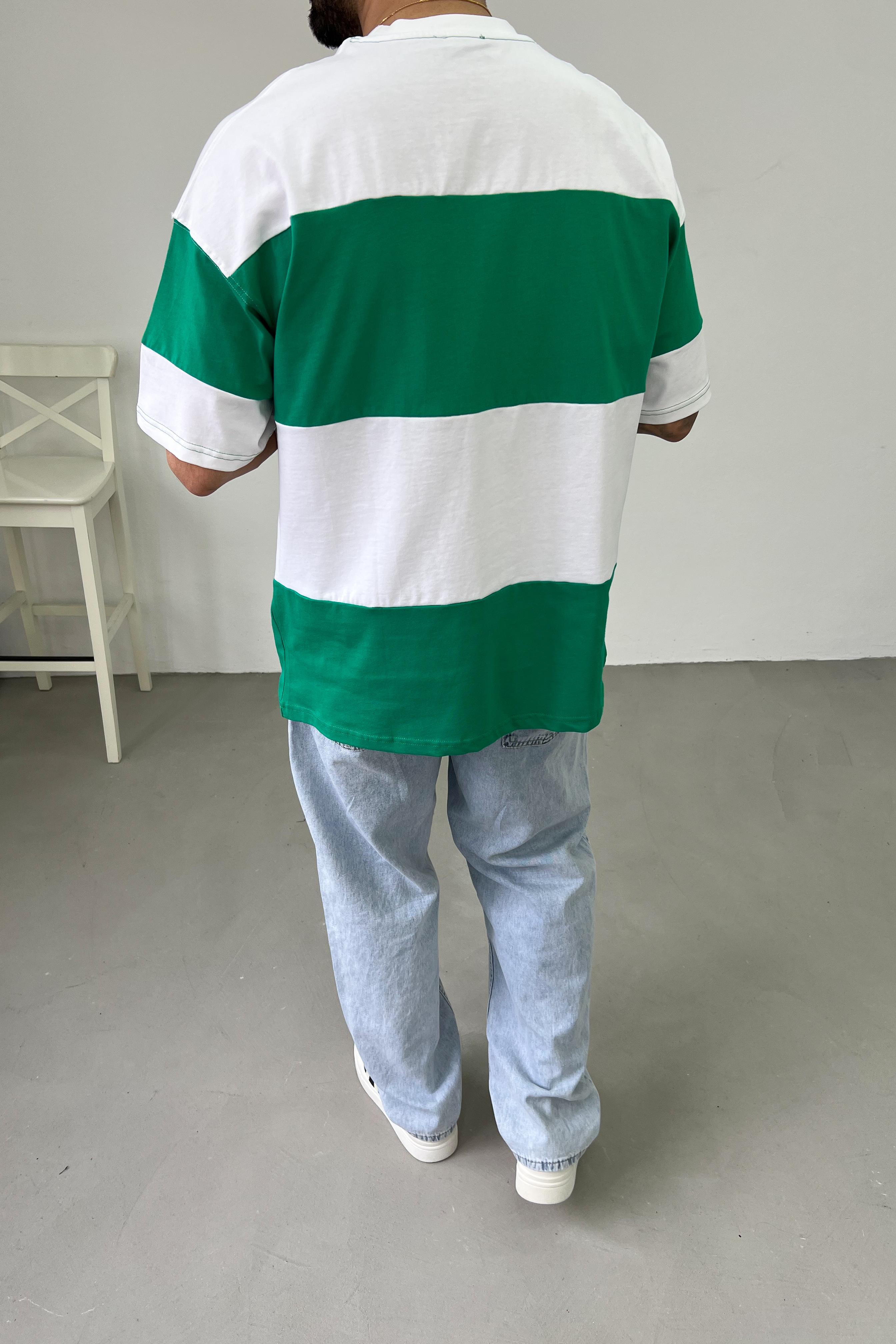 Göğüs Yazılı Parçalı Oversize Tshirt Y100