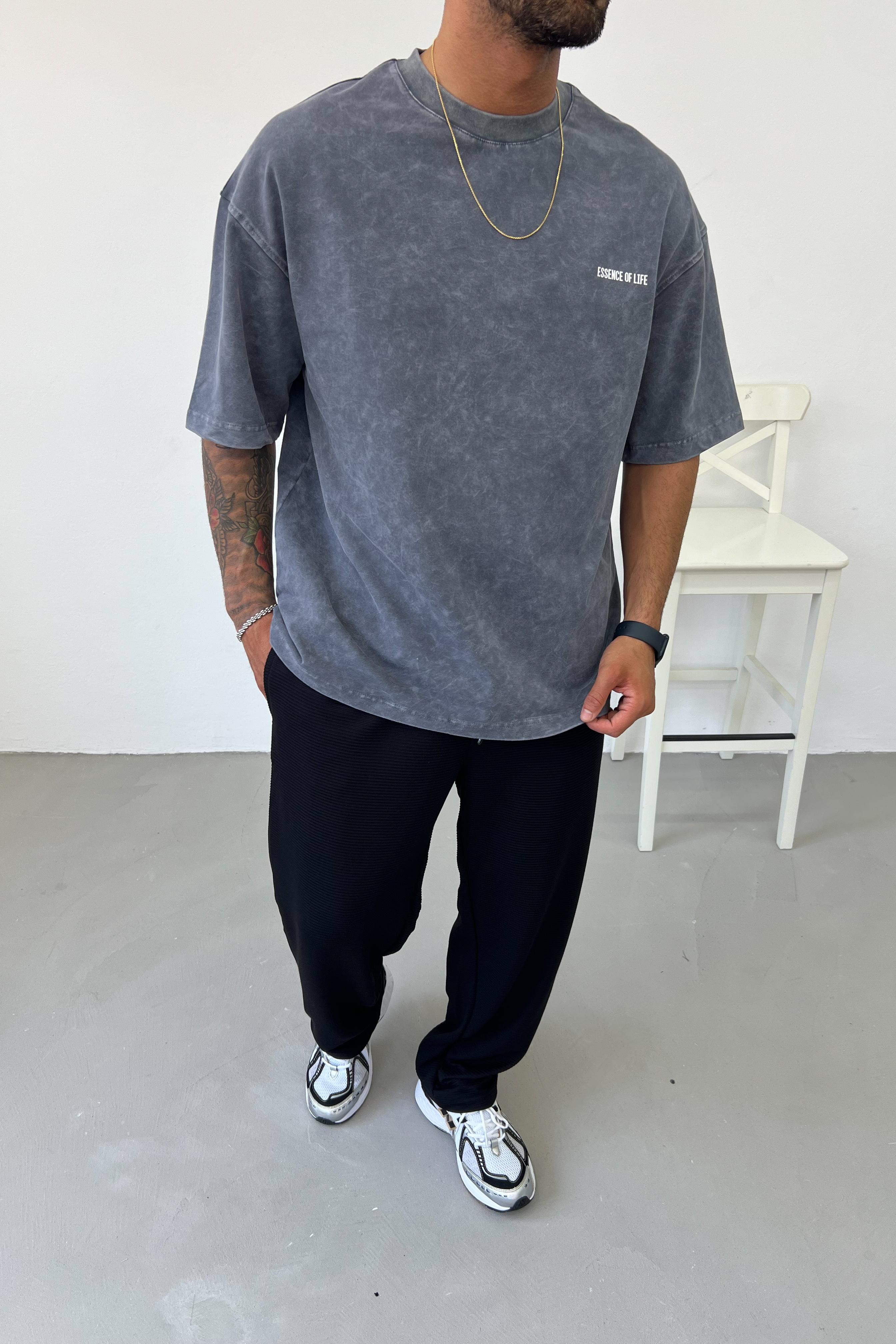 Essence of Life Yazılı Yıkamalı Oversize Tshirt 71-16