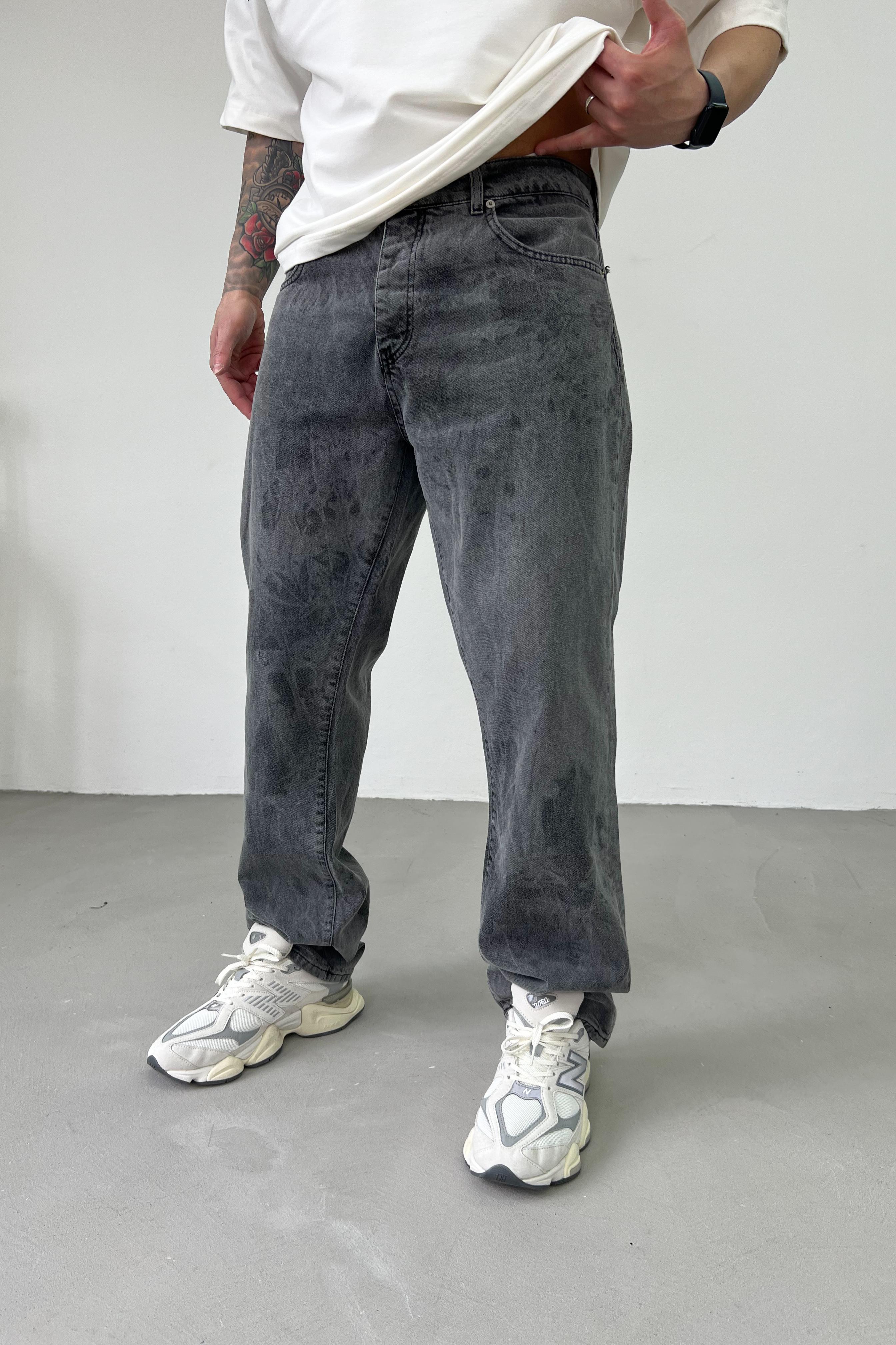 Batik Yıkamalı Gri Baggy Pantolon 16671-STD