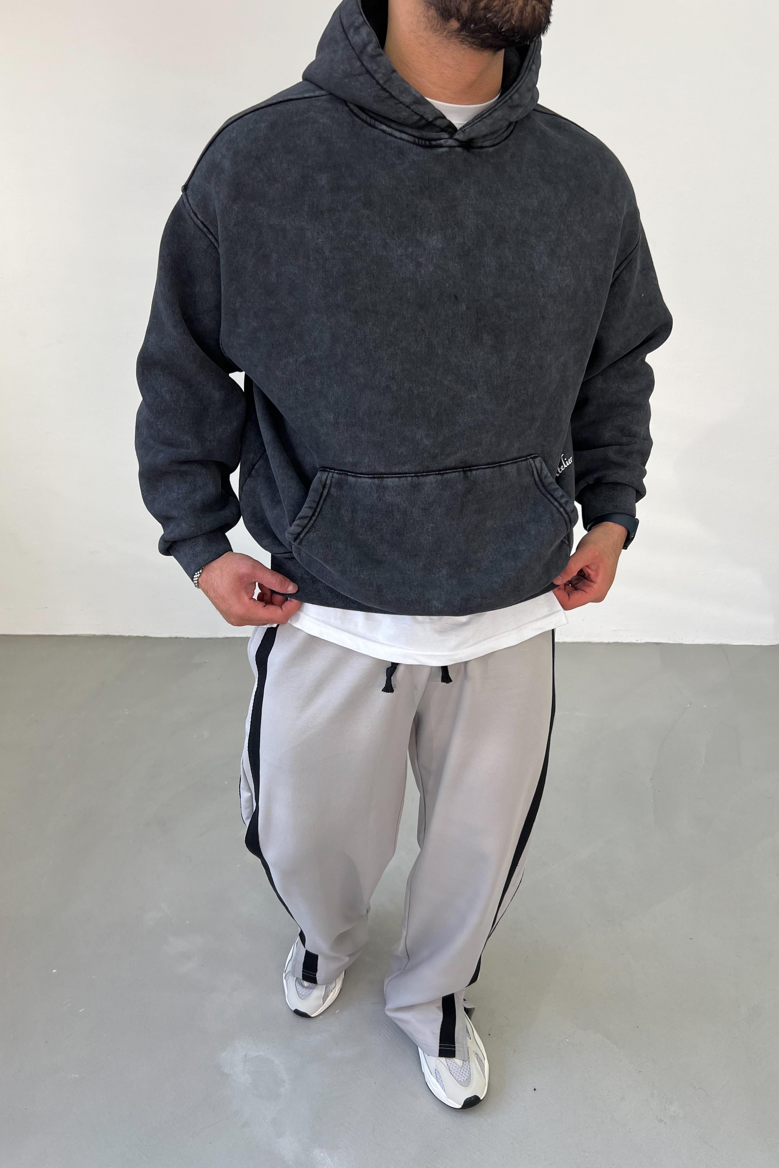 Young Atelier Baskılı Yıkamalı Oversize Antrasit Sweatshirt 42
