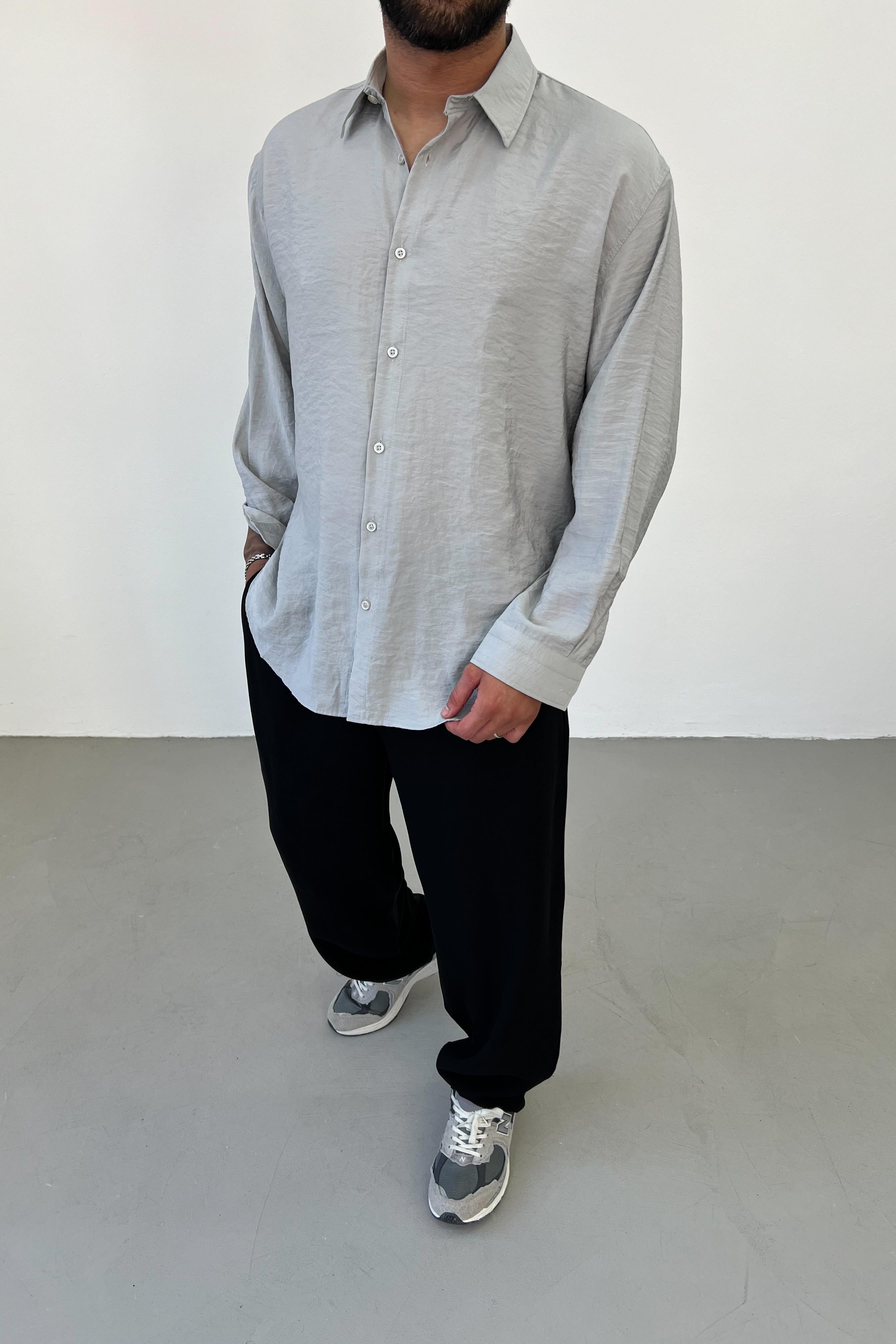 Modal Kumaş Gri Oversize Gömlek 4025