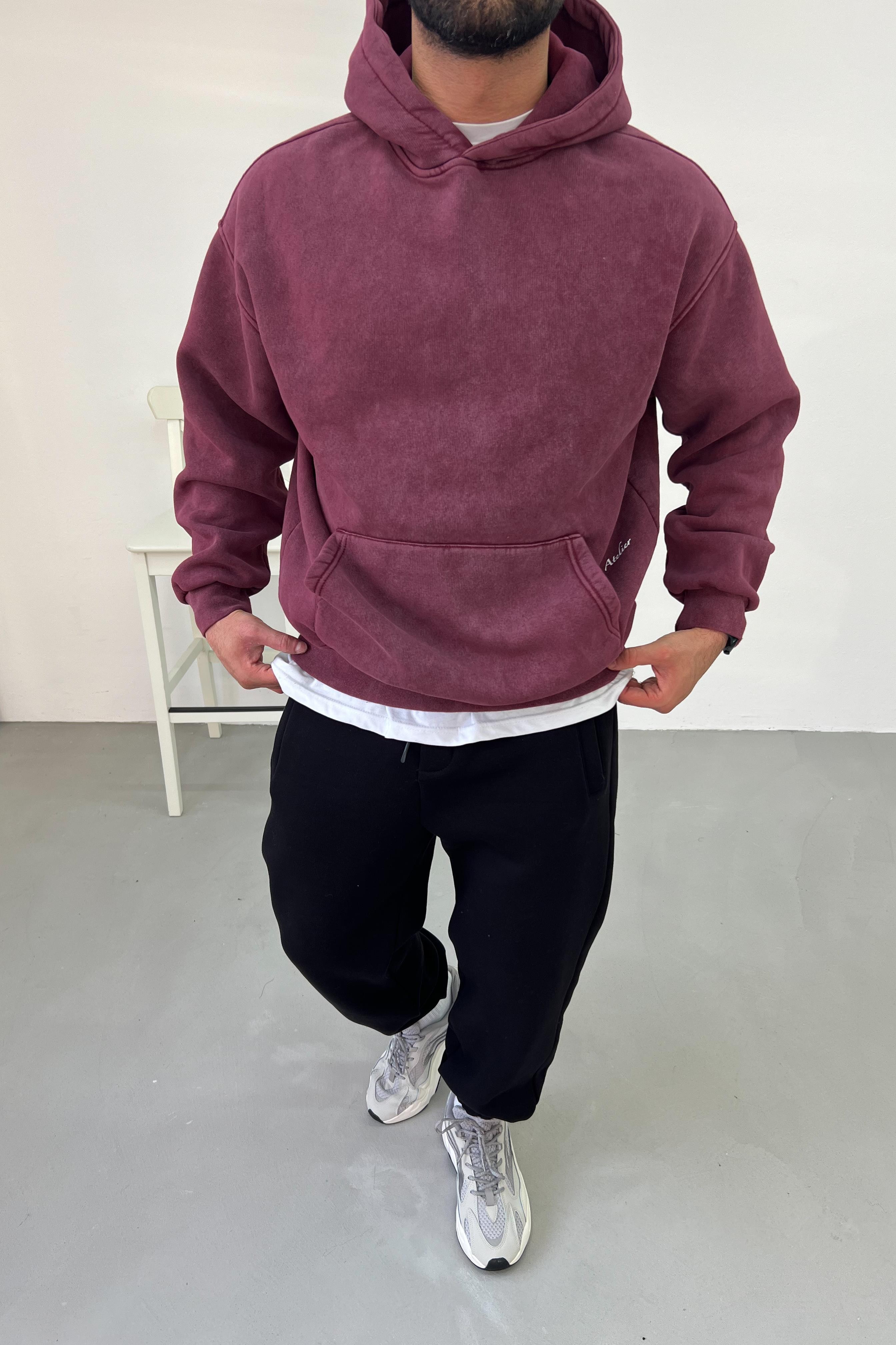 Young Atelier Baskılı Yıkamalı Oversize Bordo Sweatshirt 42